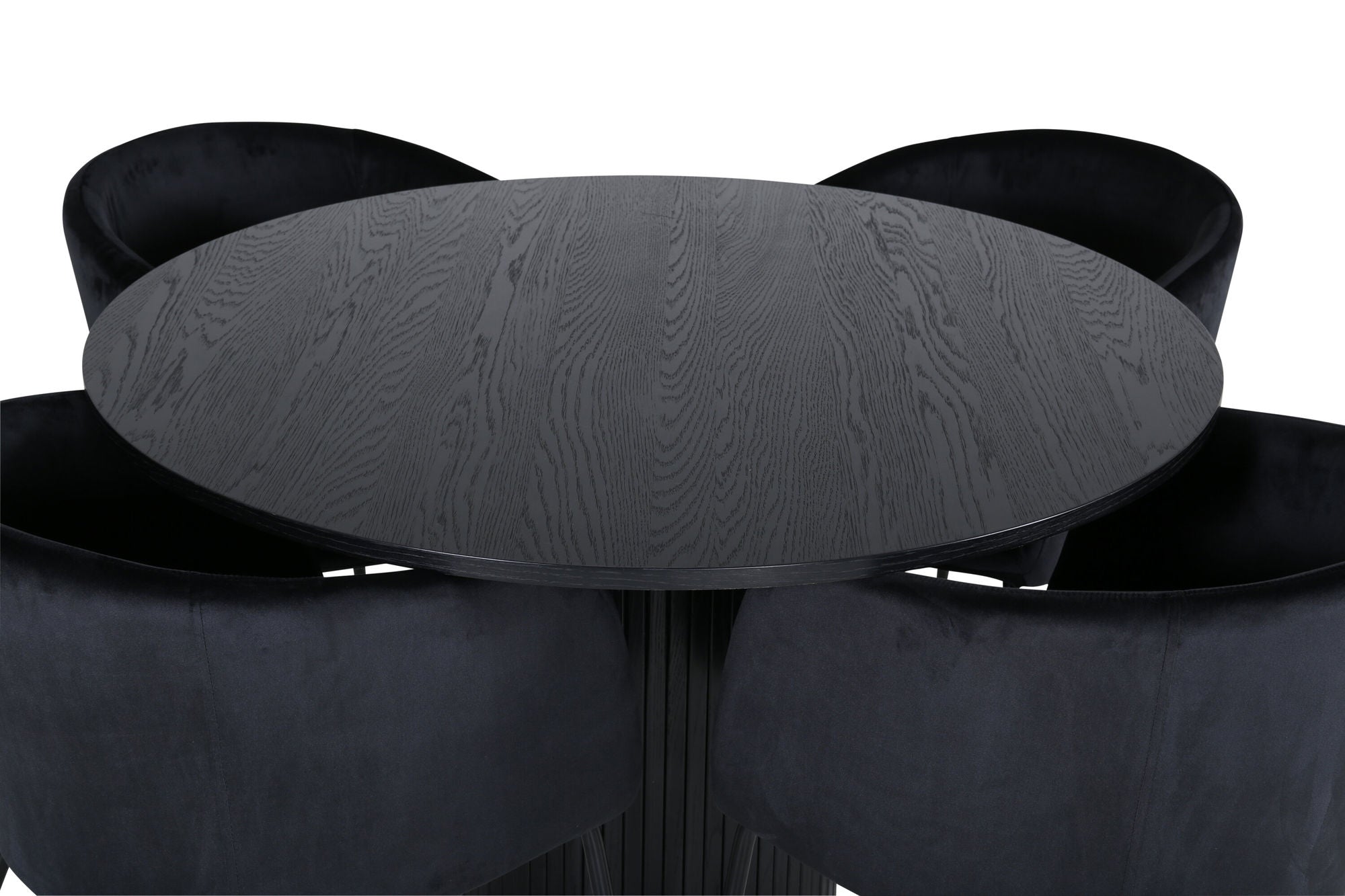 Venture Home Bianca rund spisebord - Black / Black Veneer+Berit stol - Black / Black Velvet_4