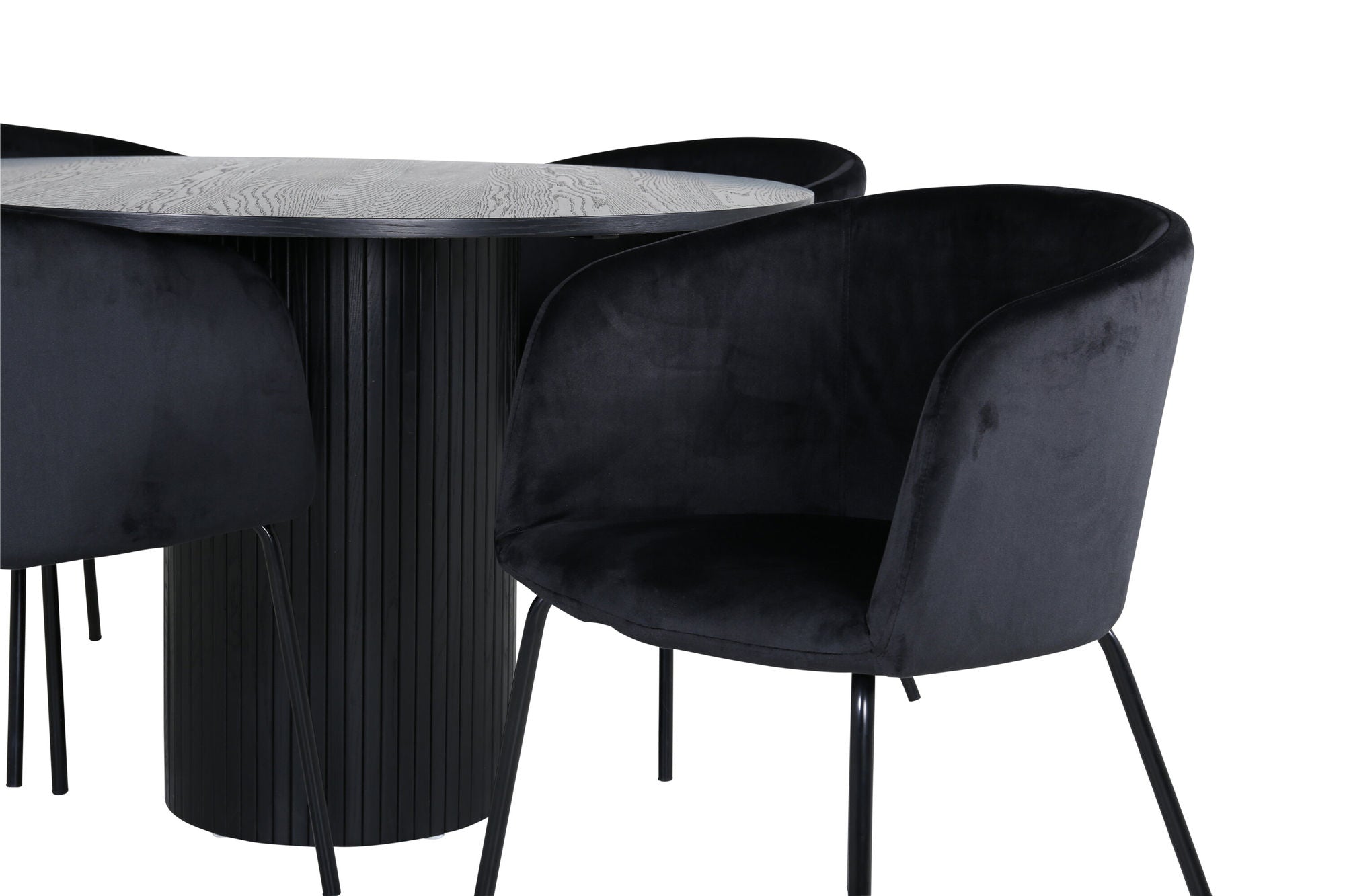 Venture Home Bianca rund spisebord - Black / Black Veneer+Berit stol - Black / Black Velvet_4