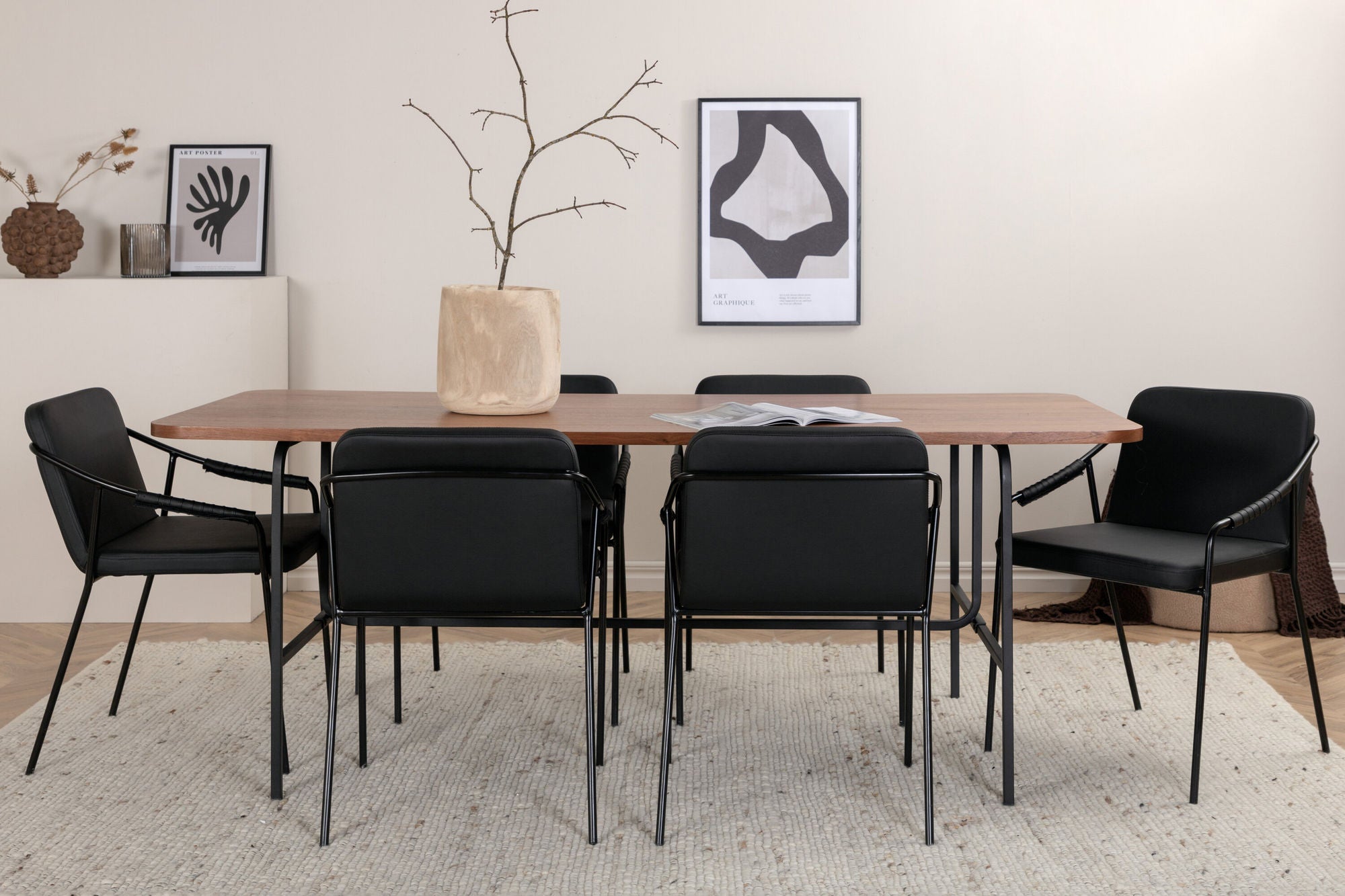 Venture Home Uno spisebord - Black / Walnut Veneer+Tvist stol - Black / Black PU_6