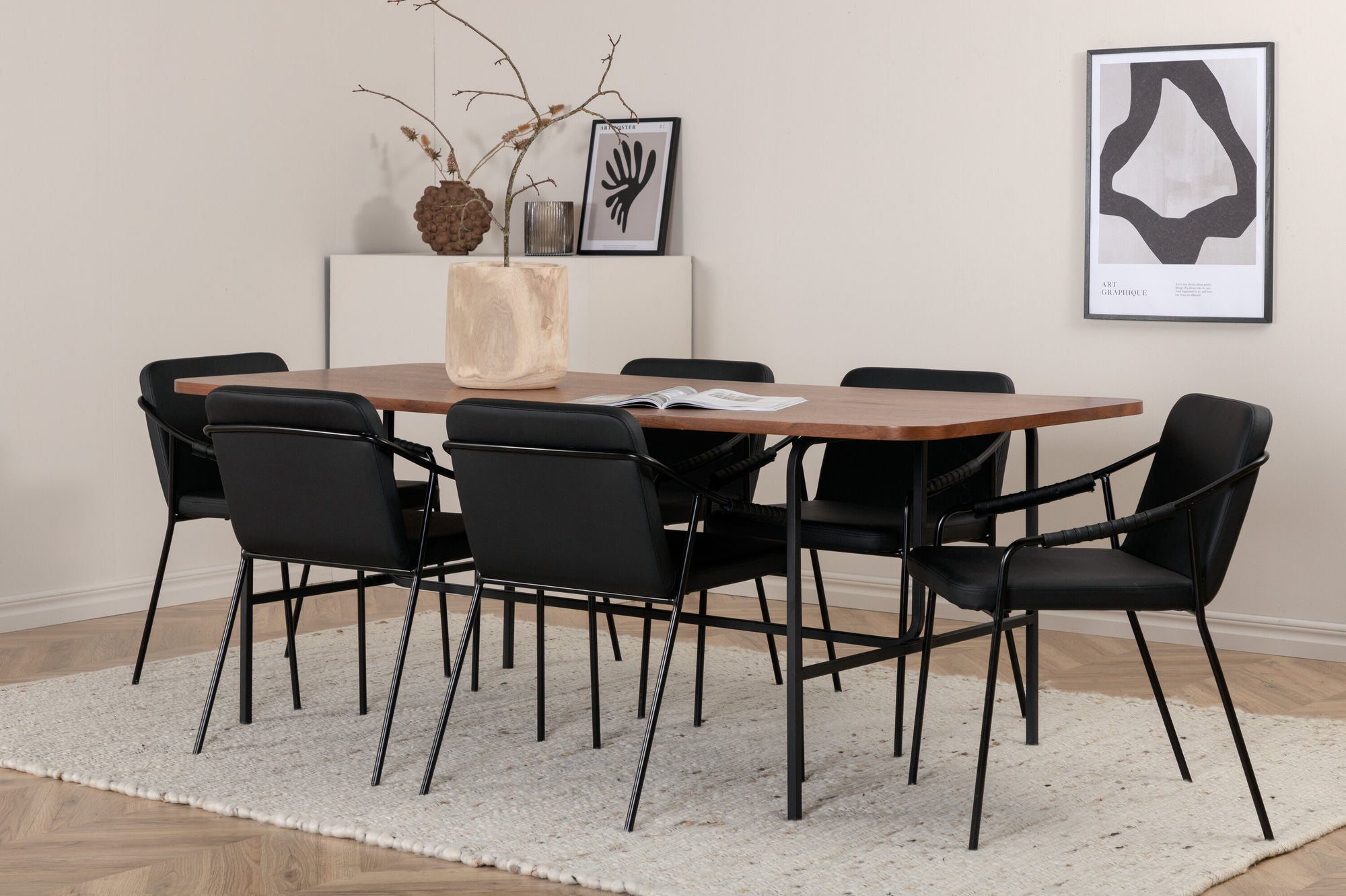 Venture Home Uno spisebord - Black / Walnut Veneer+Tvist stol - Black / Black PU_6