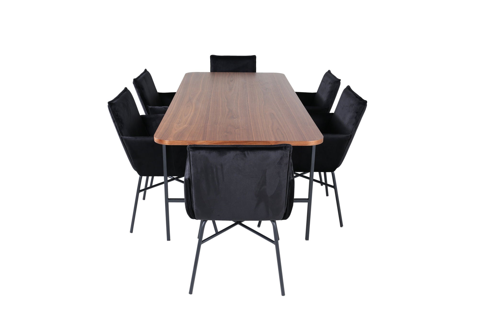 Venture Home Uno spisebord - Black / Walnut Veneer+Petra stol - Black / Black Velvet_6