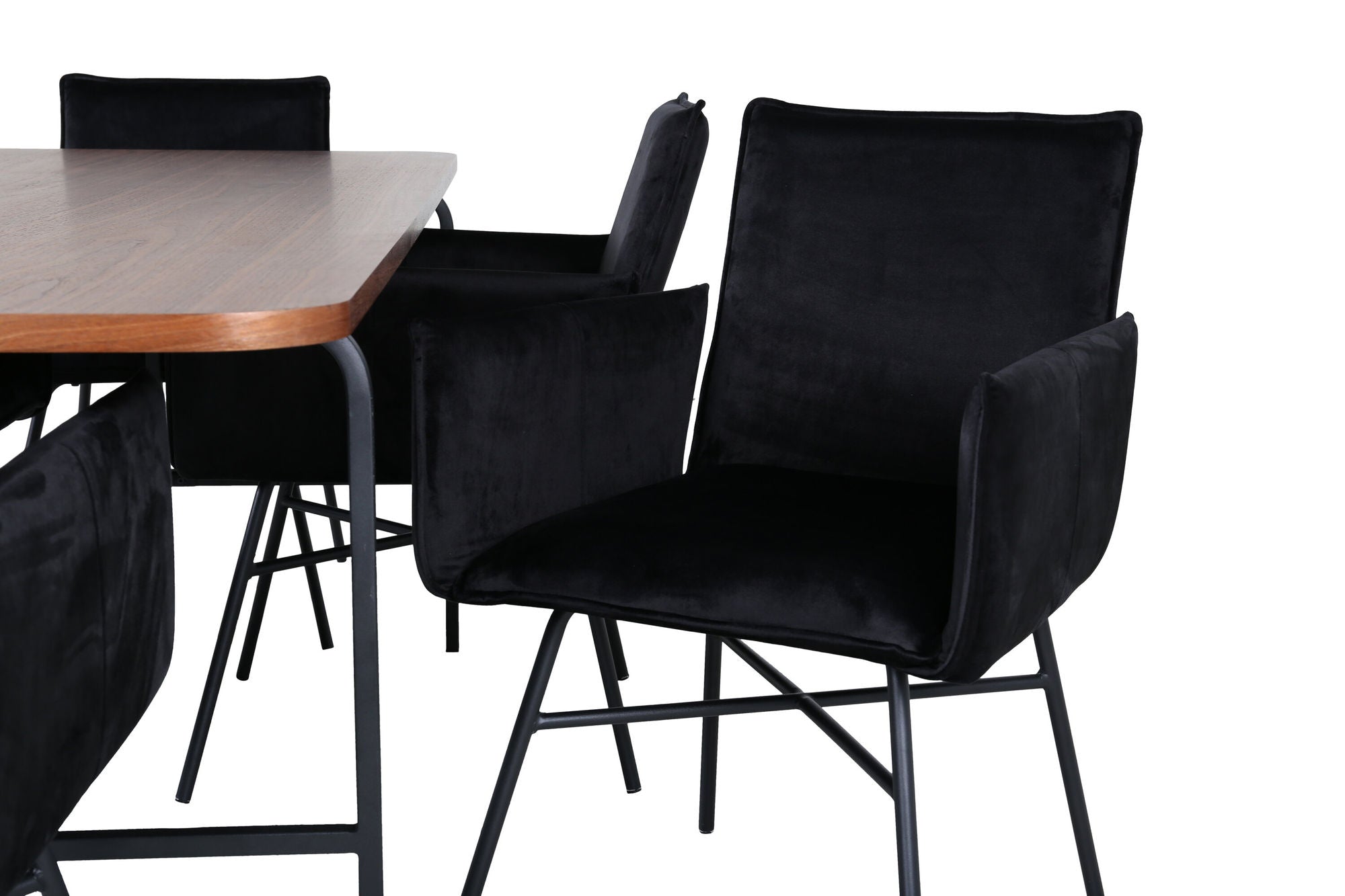 Venture Home Uno spisebord - Black / Walnut Veneer+Petra stol - Black / Black Velvet_6