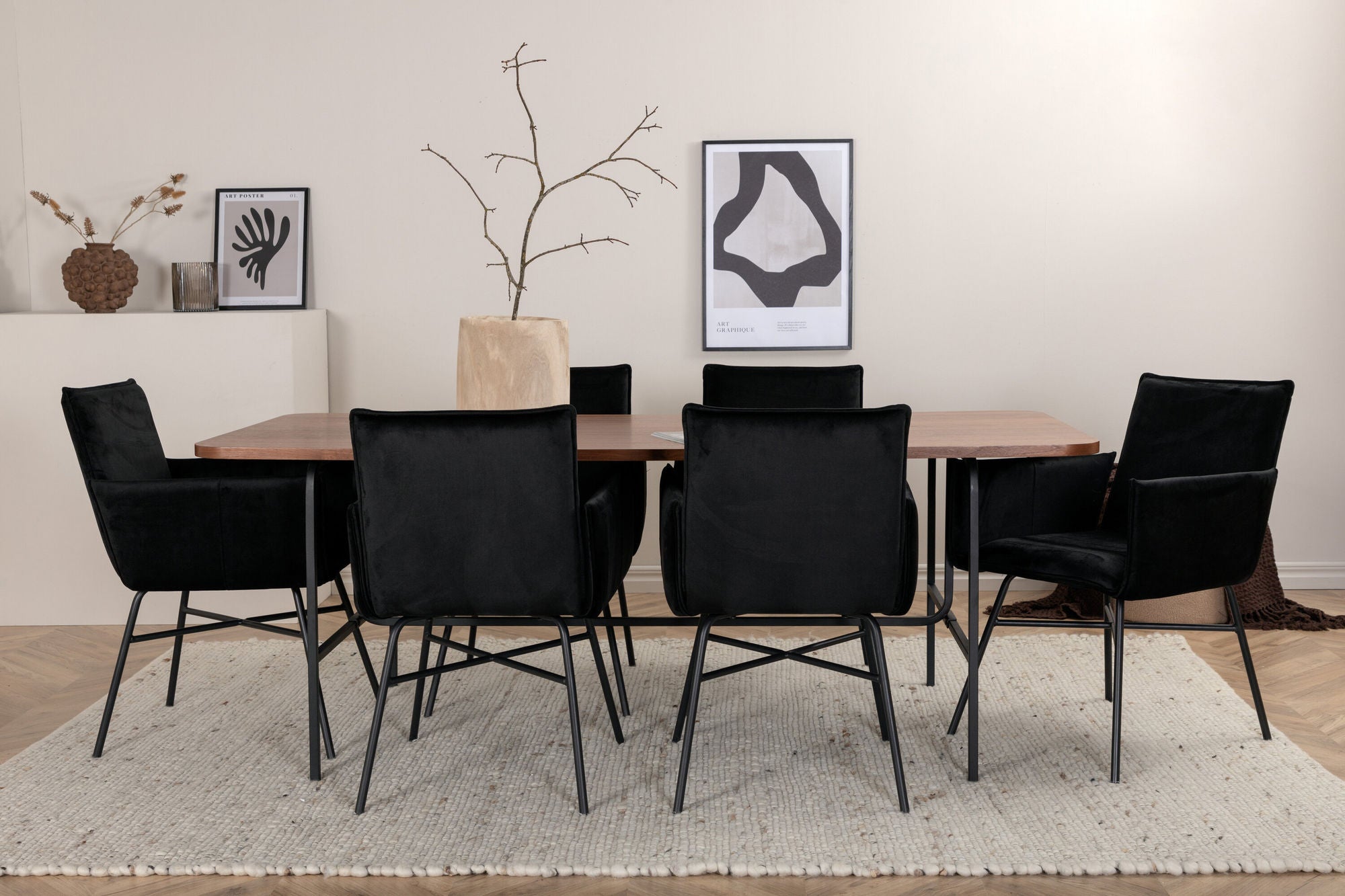 Venture Home Uno spisebord - Black / Walnut Veneer+Petra stol - Black / Black Velvet_6