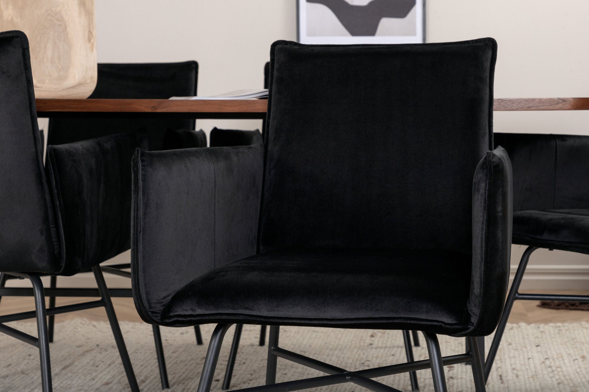 Venture Home Uno spisebord - Black / Walnut Veneer+Petra stol - Black / Black Velvet_6