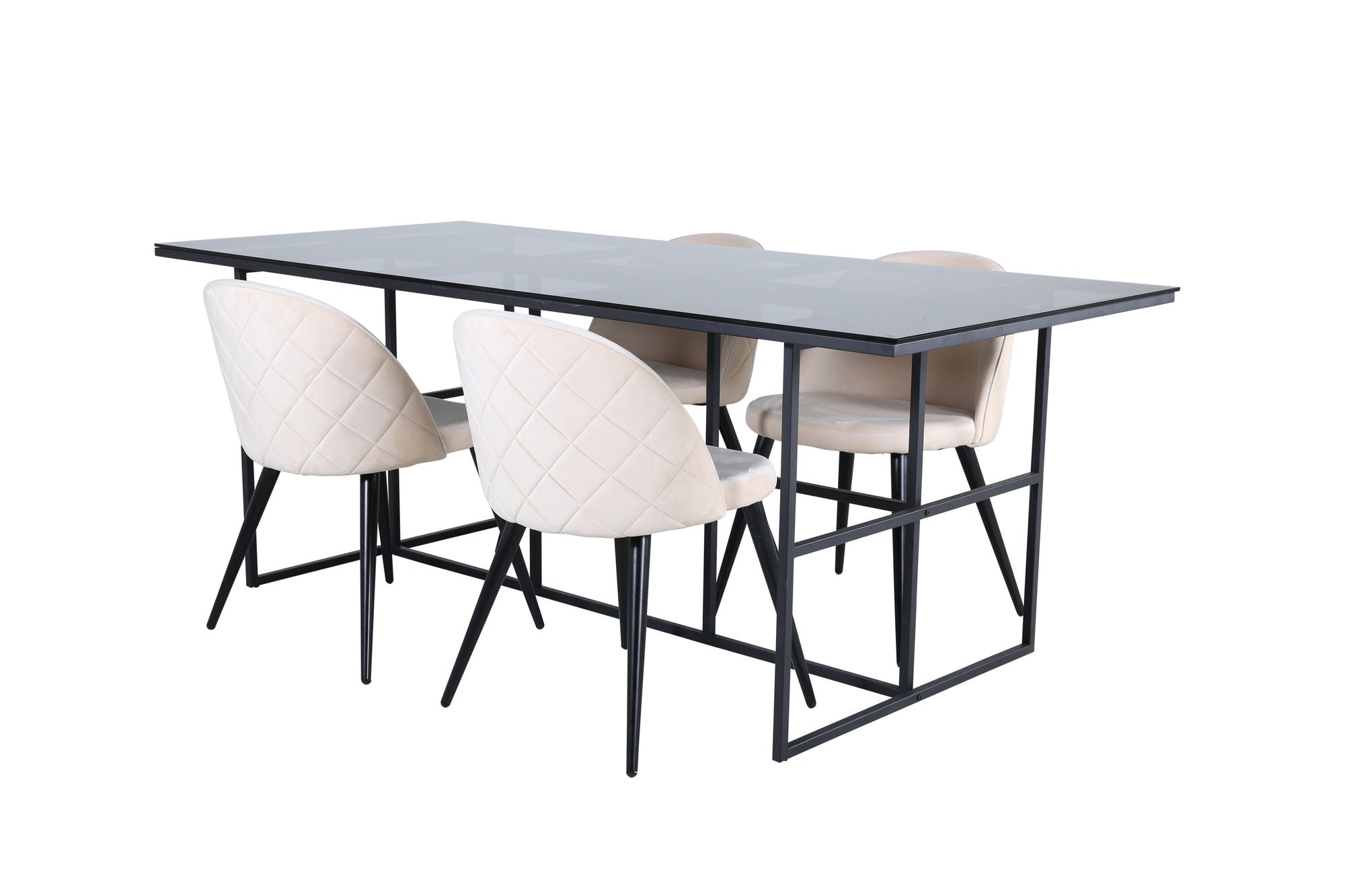Venture Home Leif spisebord - Black / Black smoked smoked Glass+Velvet Stitches stol - Black / Beige Velvet_4