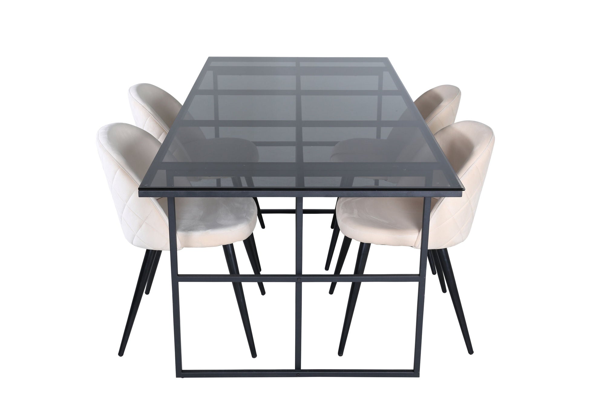 Venture Home Leif spisebord - Black / Black smoked smoked Glass+Velvet Stitches stol - Black / Beige Velvet_4