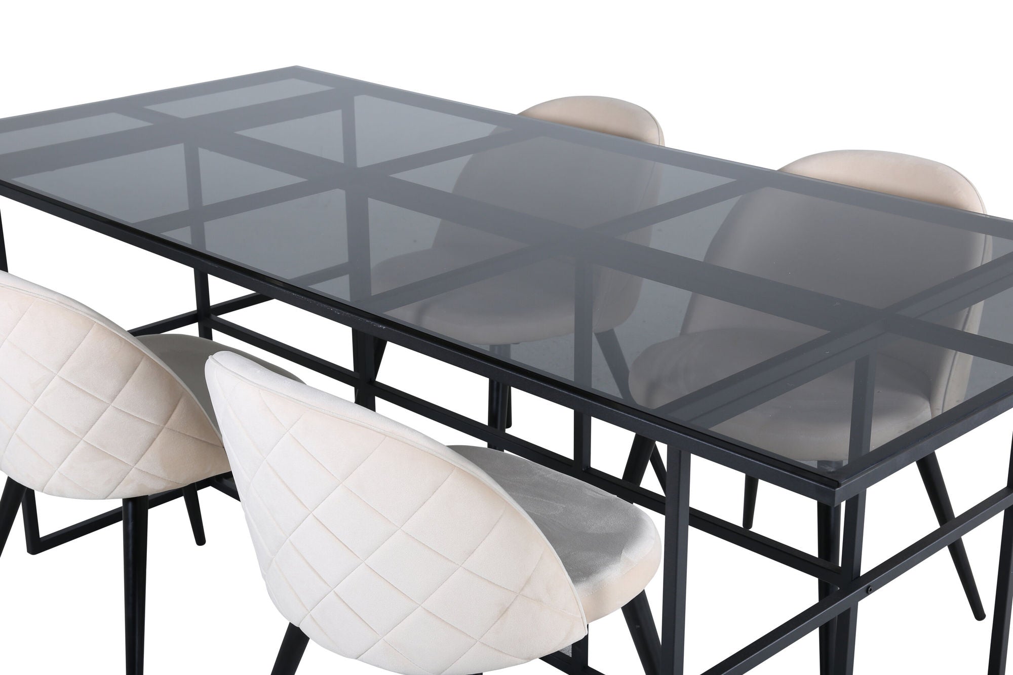 Venture Home Leif spisebord - Black / Black smoked smoked Glass+Velvet Stitches stol - Black / Beige Velvet_4