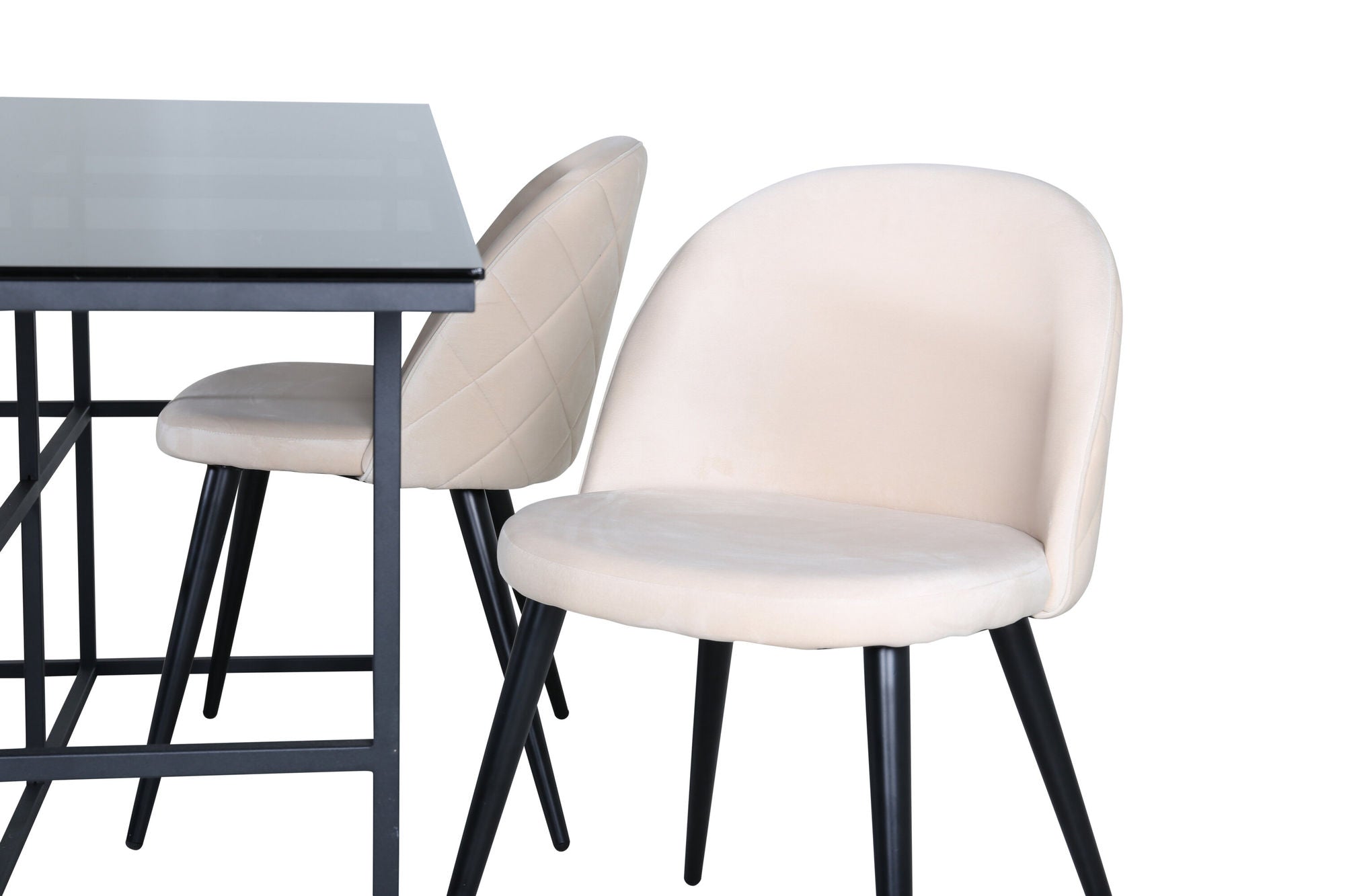 Venture Home Leif spisebord - Black / Black smoked smoked Glass+Velvet Stitches stol - Black / Beige Velvet_4