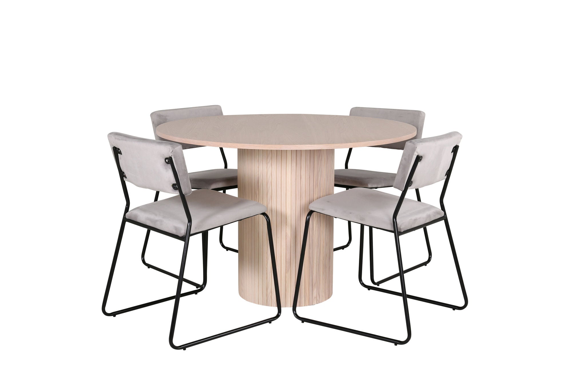 Venture Home Bianca rund spisebord - White Wash / Black Veneer+Kenth stol - Black / Light Grey Velvet_4