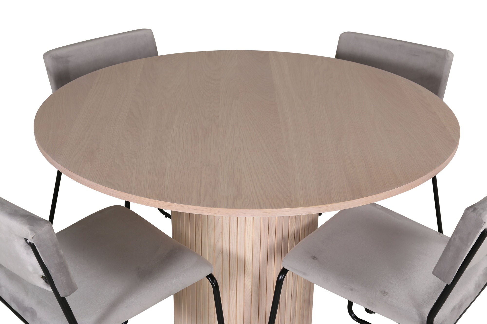 Venture Home Bianca rund spisebord - White Wash / Black Veneer+Kenth stol - Black / Light Grey Velvet_4