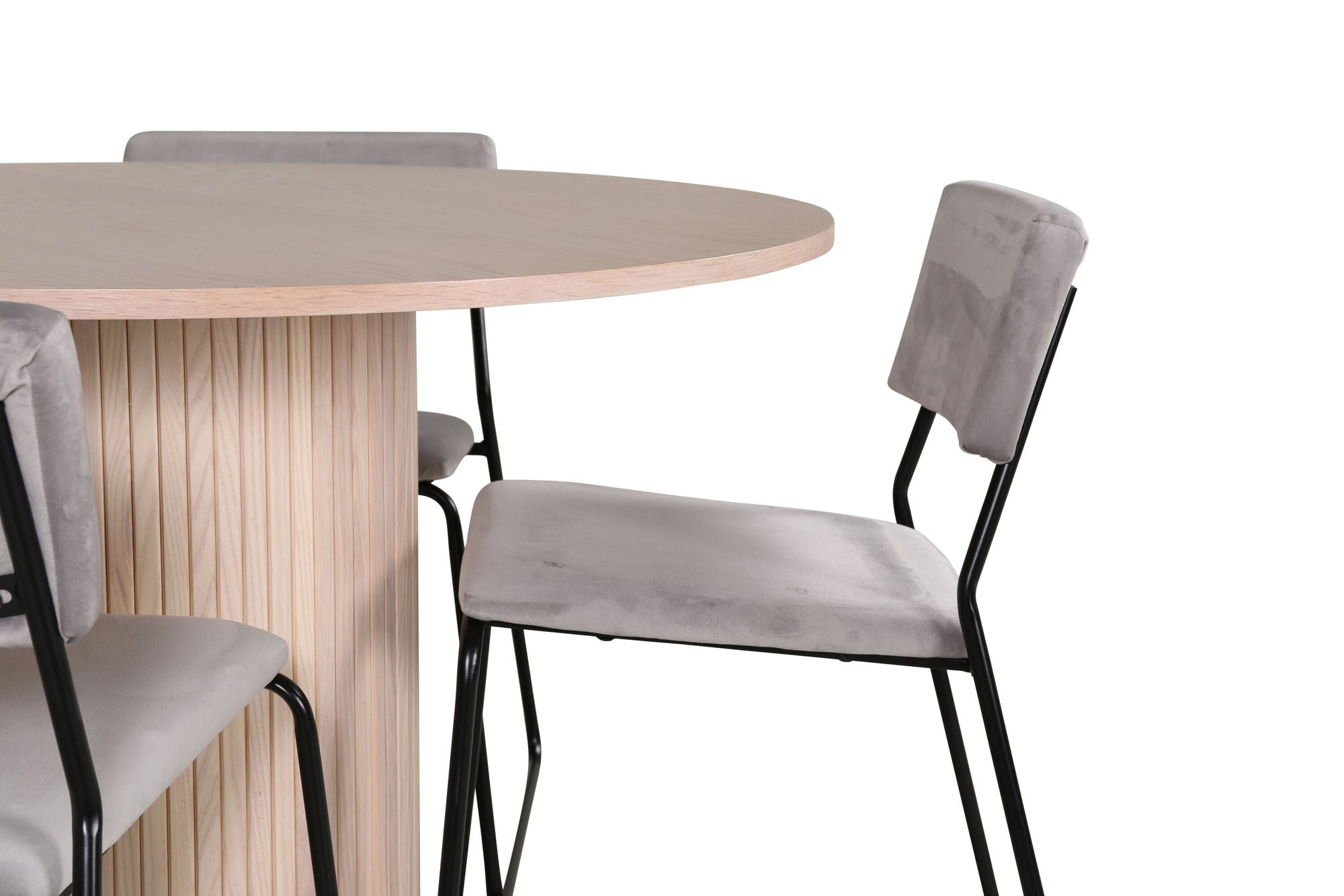 Venture Home Bianca rund spisebord - White Wash / Black Veneer+Kenth stol - Black / Light Grey Velvet_4