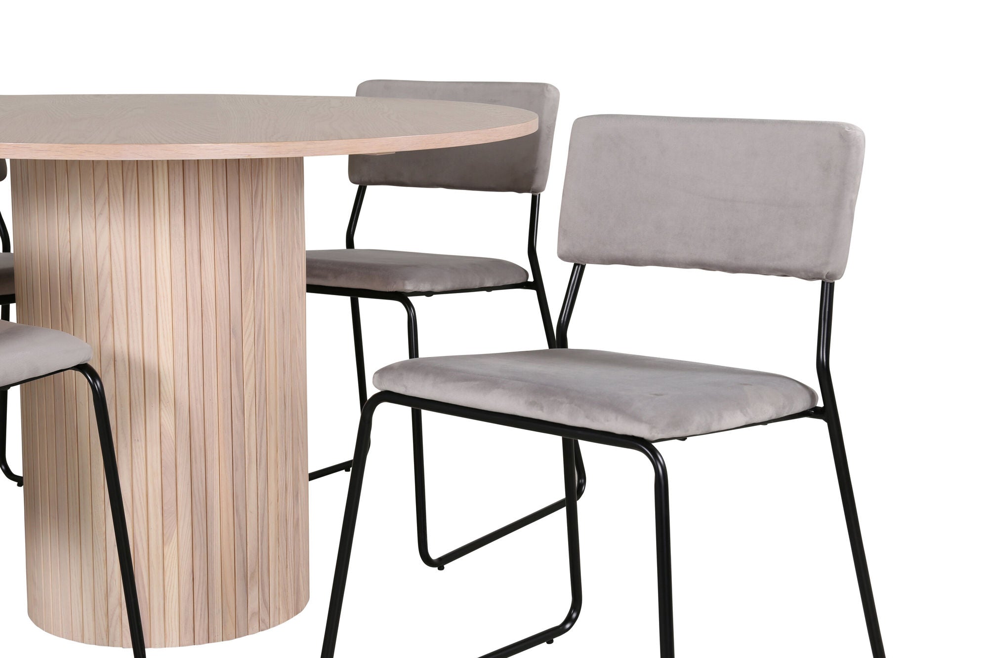 Venture Home Bianca rund spisebord - White Wash / Black Veneer+Kenth stol - Black / Light Grey Velvet_4