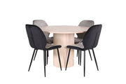 Venture Home Bianca rund spisebord - White Wash / Black Veneer+Emma stol - Black / Black and Light Grey Black Velvet in Back Grey Velvet in front_4