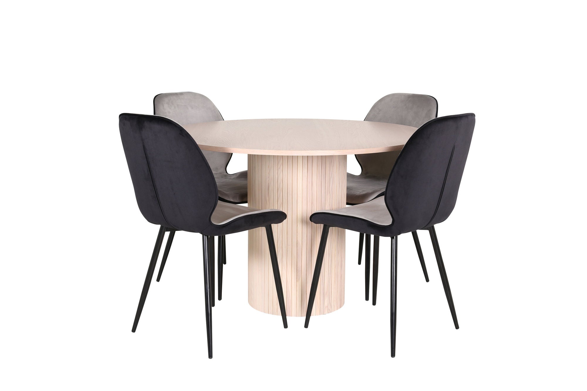Venture Home Bianca rund spisebord - White Wash / Black Veneer+Emma stol - Black / Black and Light Grey Black Velvet in Back Grey Velvet in front_4