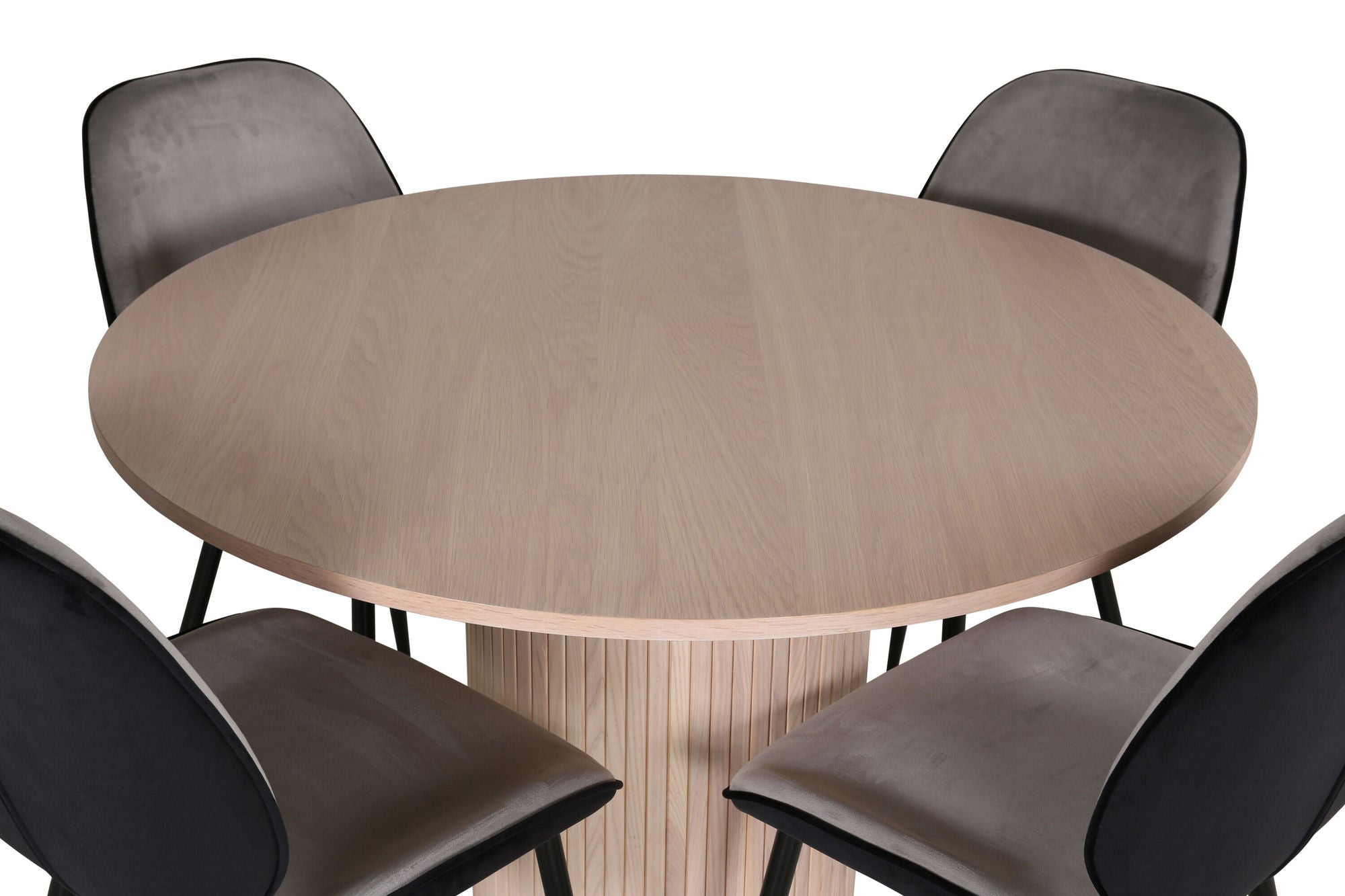 Venture Home Bianca rund spisebord - White Wash / Black Veneer+Emma stol - Black / Black and Light Grey Black Velvet in Back Grey Velvet in front_4