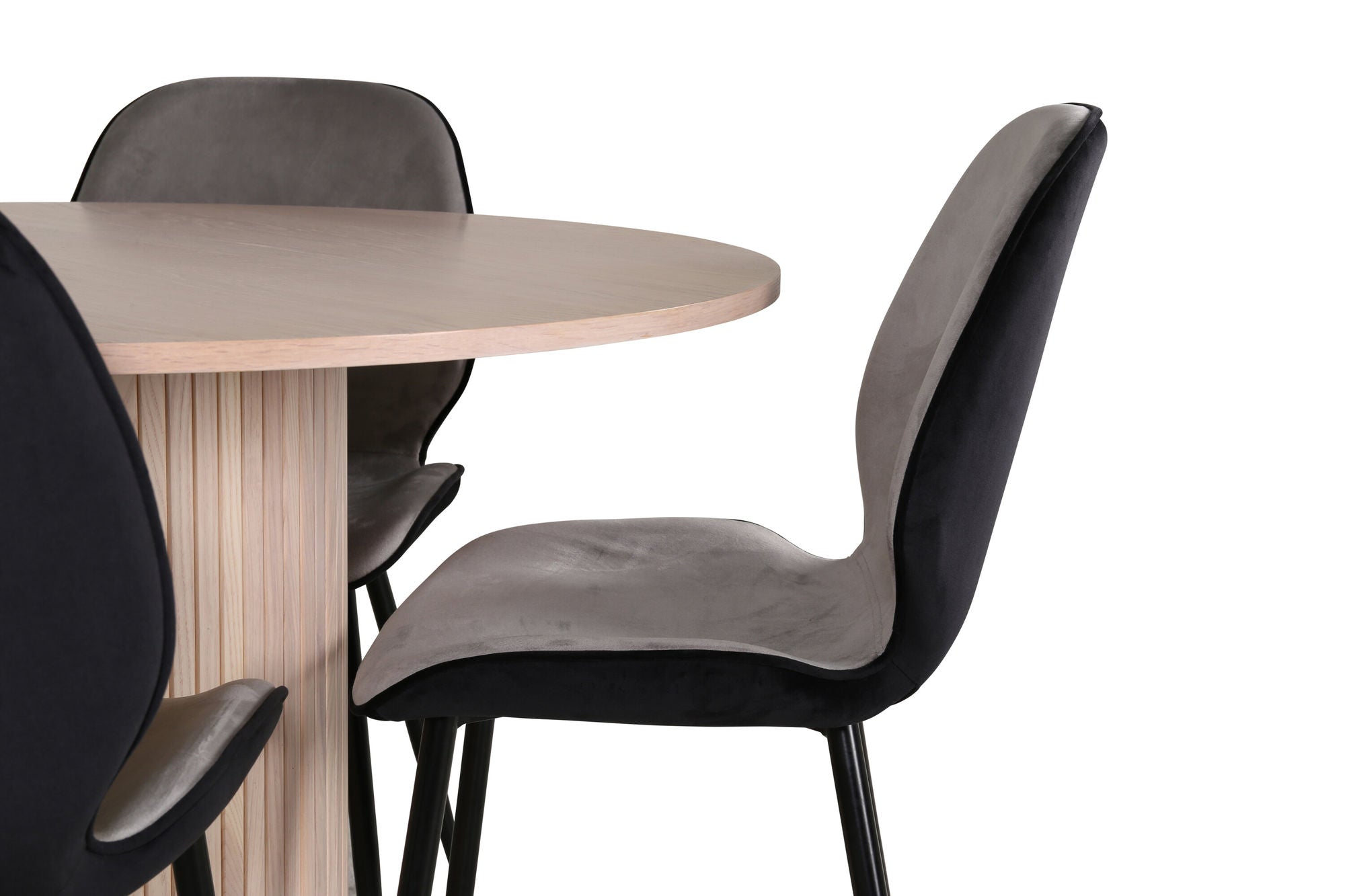 Venture Home Bianca rund spisebord - White Wash / Black Veneer+Emma stol - Black / Black and Light Grey Black Velvet in Back Grey Velvet in front_4