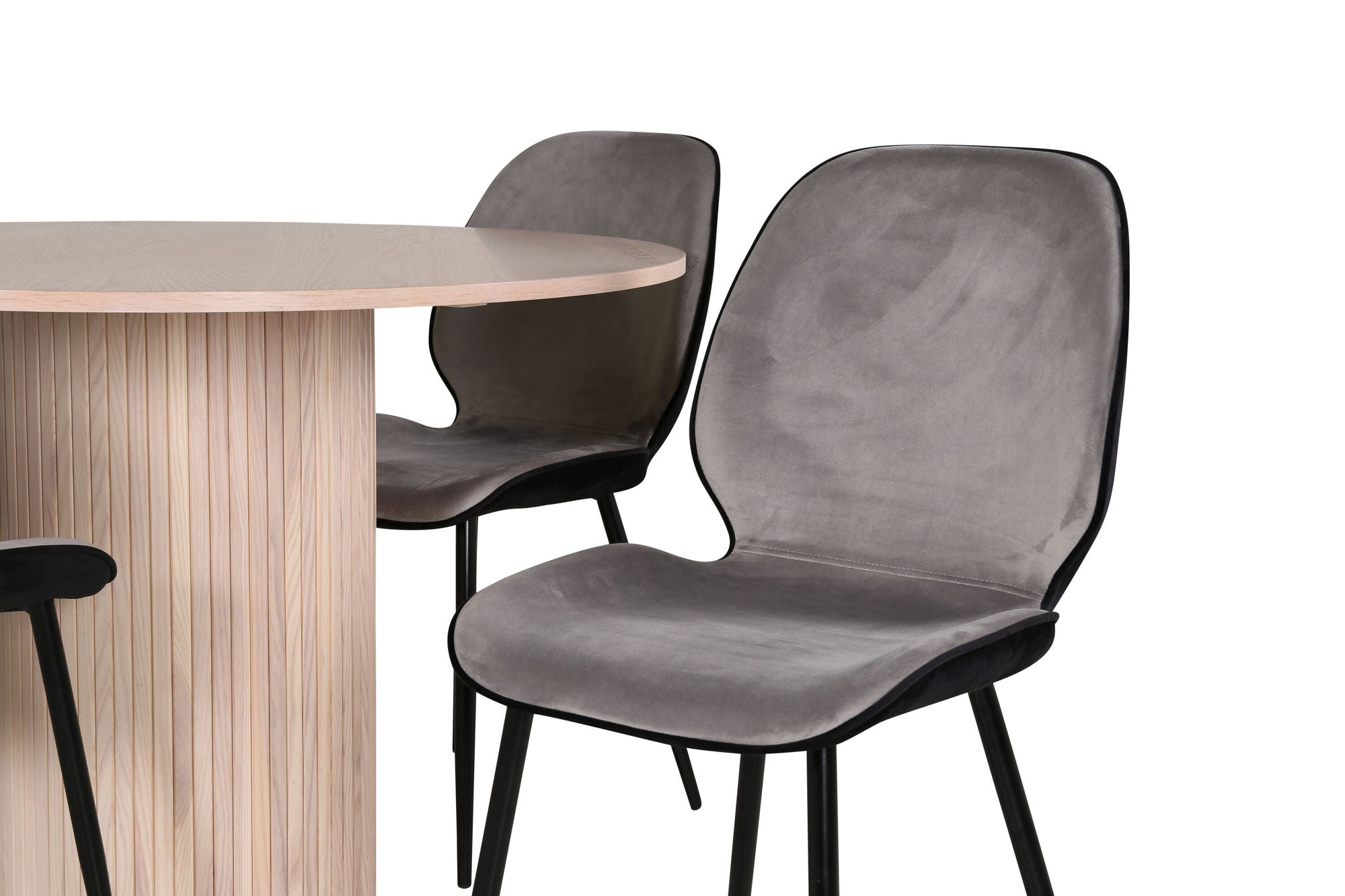 Venture Home Bianca rund spisebord - White Wash / Black Veneer+Emma stol - Black / Black and Light Grey Black Velvet in Back Grey Velvet in front_4