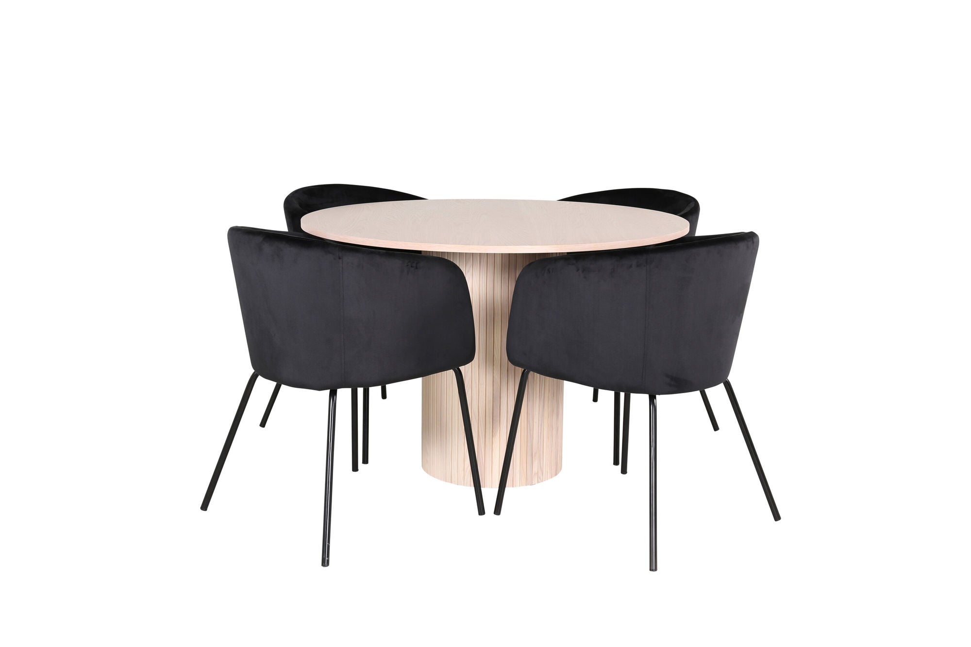 Venture Home Bianca rund spisebord - White Wash / Black Veneer+Berit stol - Black / Black Velvet_4