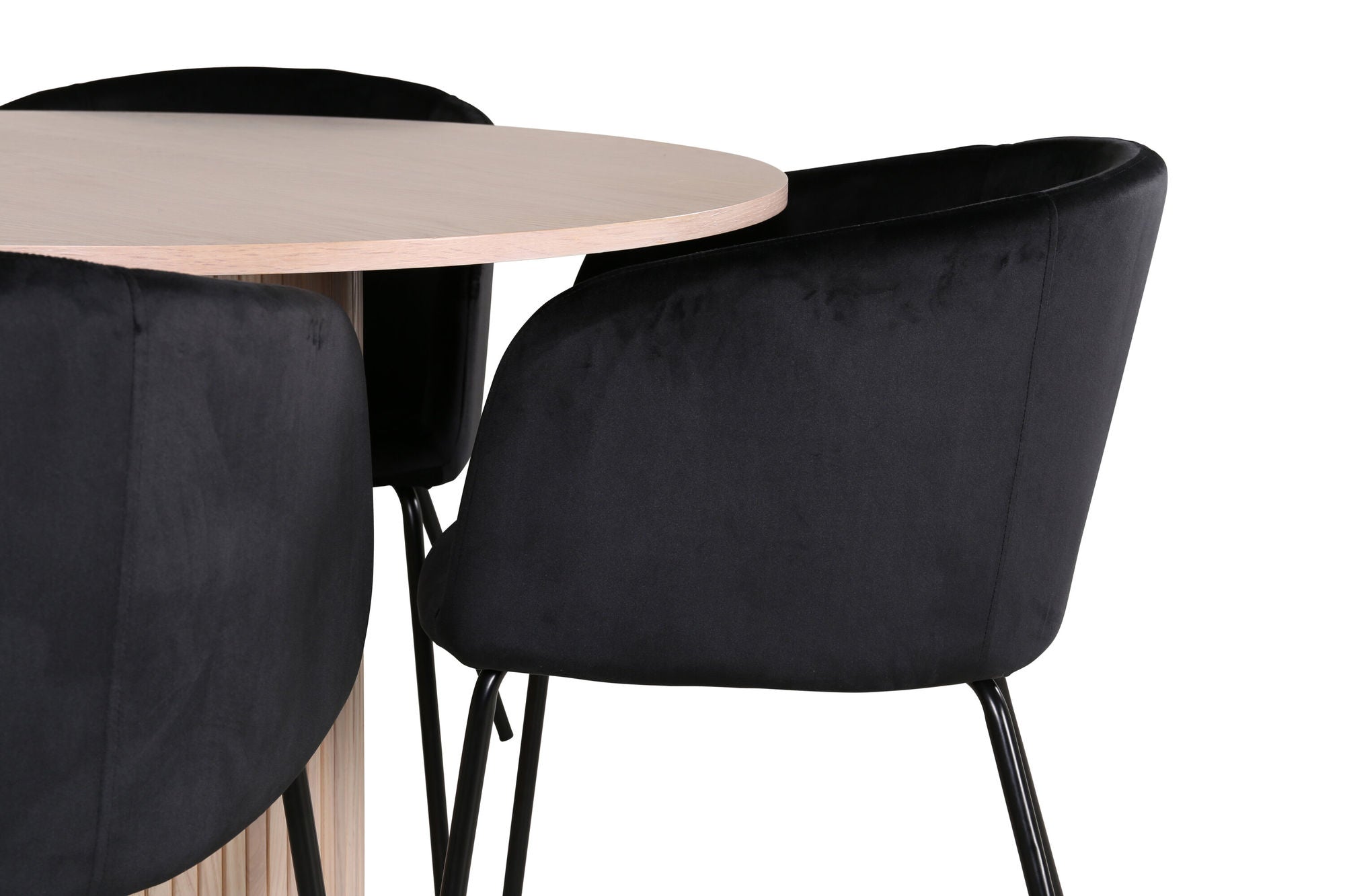 Venture Home Bianca rund spisebord - White Wash / Black Veneer+Berit stol - Black / Black Velvet_4