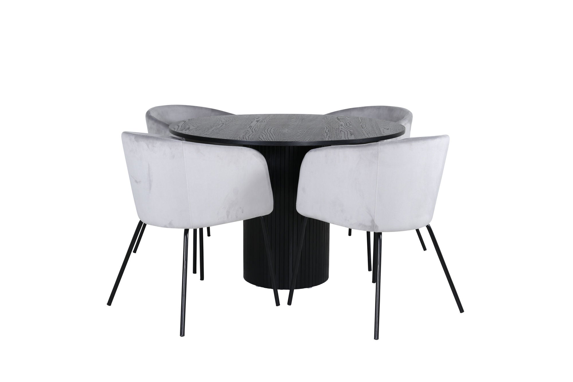 Venture Home Bianca rund spisebord - Black / Black Veneer+Berit stol - Black / Light Grey Velvet_4