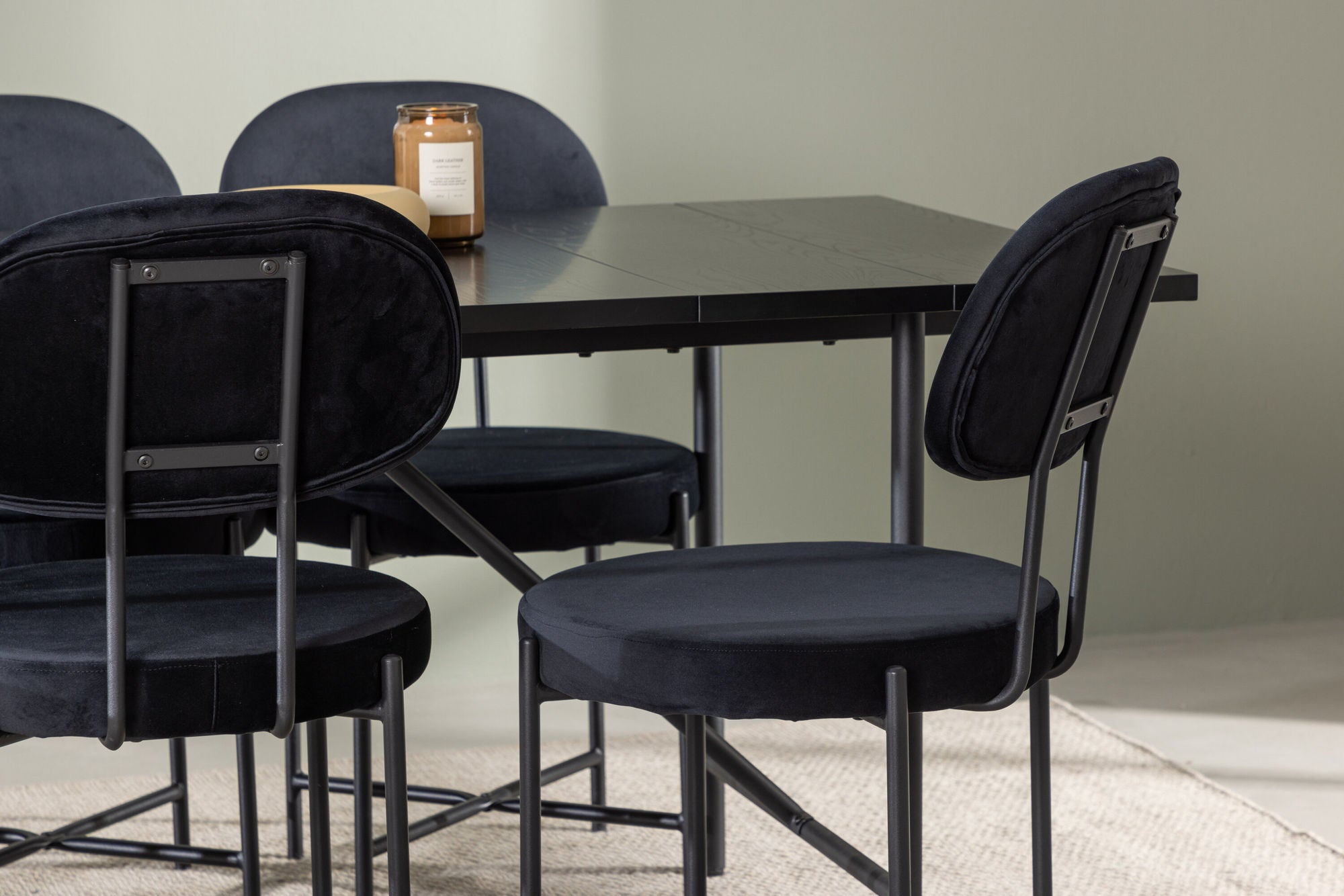 Venture Home Astrid spisebord 200*75 - Matte black / Matte black MDF with veneer +Stella Spisebordsstol - Black / Black Velvet _6