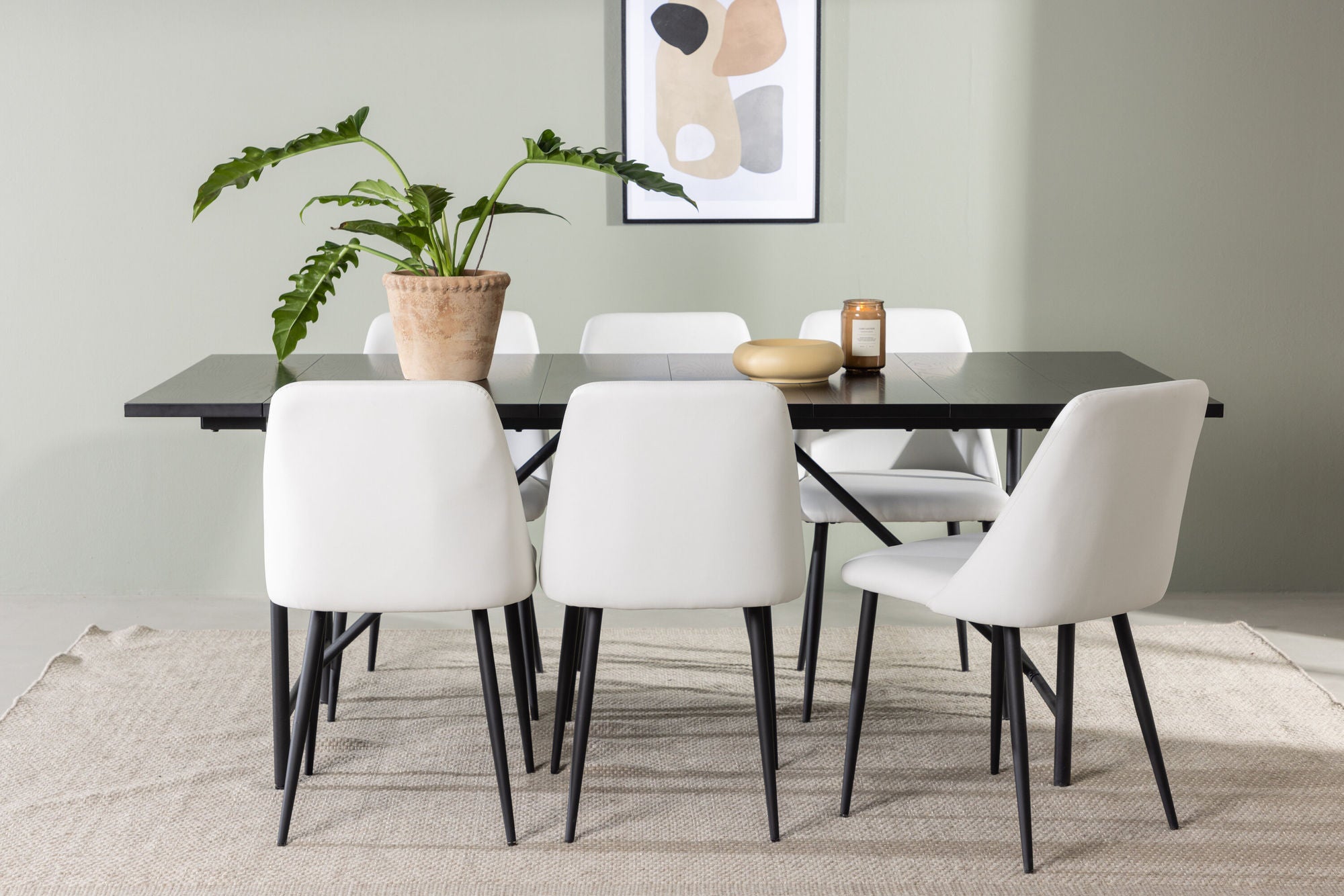 Venture Home Astrid spisebord 200*75 - Matte black / Matte black MDF with veneer +Night Spisebordsstol - Black / White PU _6