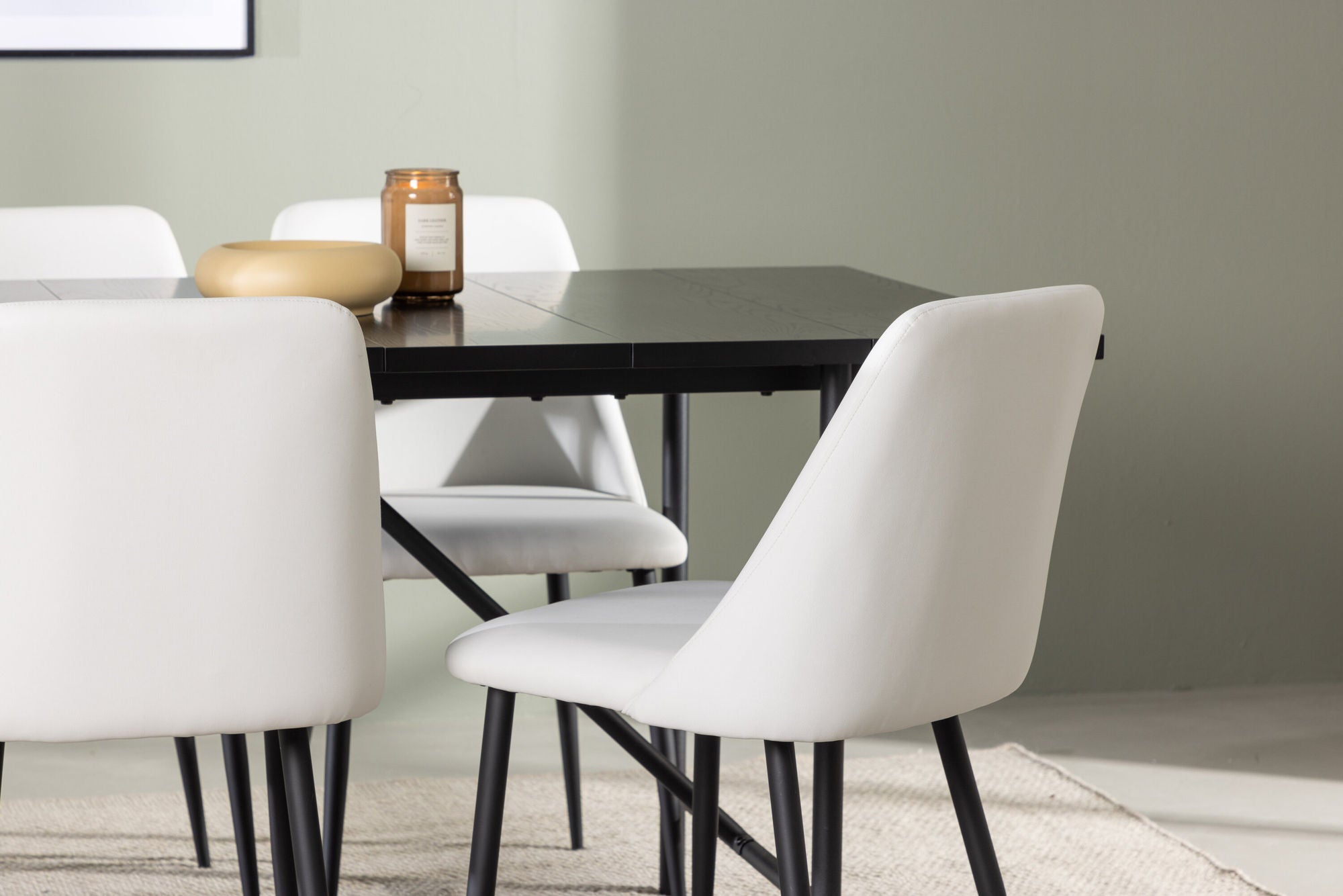 Venture Home Astrid spisebord 200*75 - Matte black / Matte black MDF with veneer +Night Spisebordsstol - Black / White PU _6