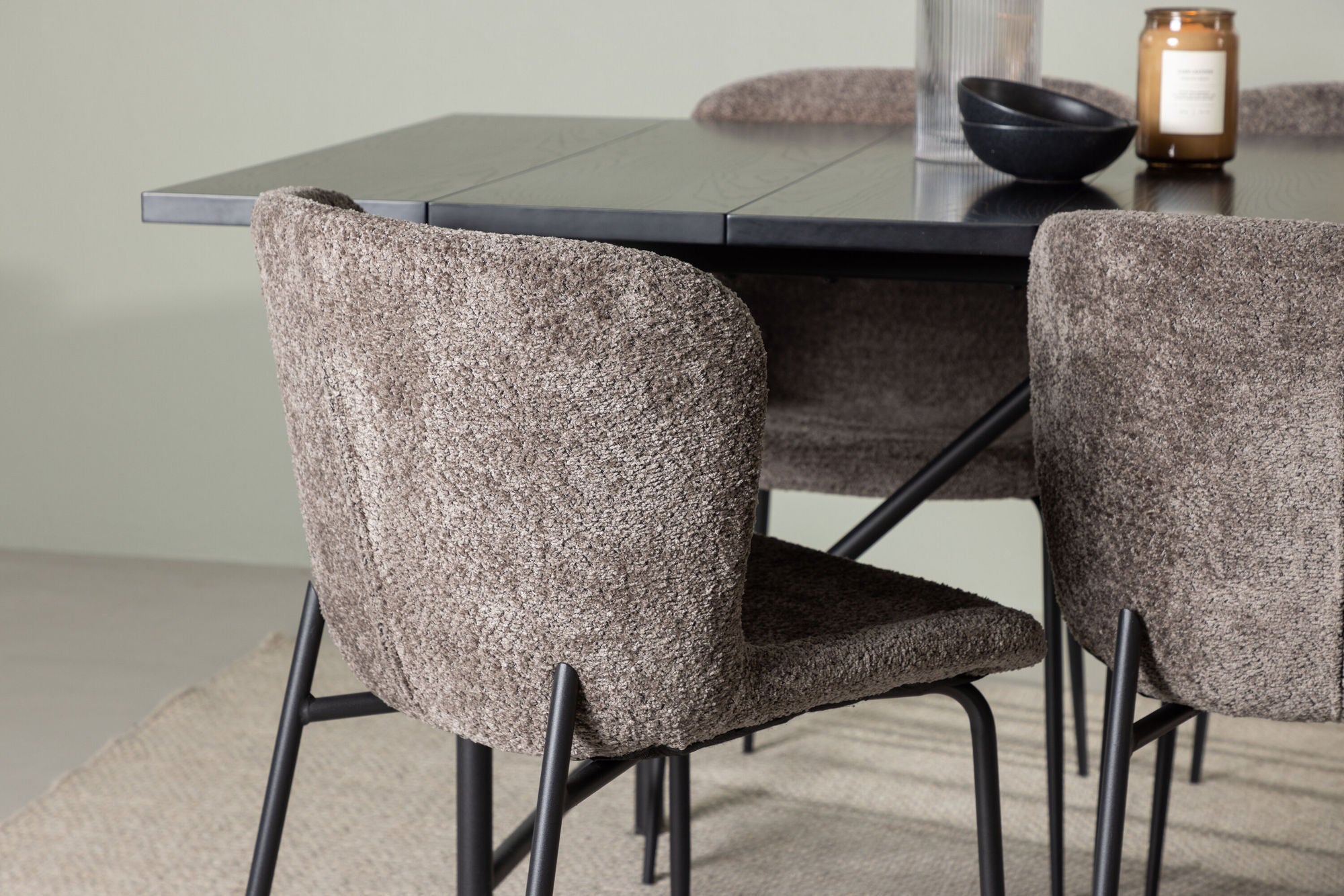 Venture Home Astrid spisebord 200*75 - Matte black / Matte black MDF with veneer +Modesto Spisebordsstol - Grey / Smoked Black Boucle _6