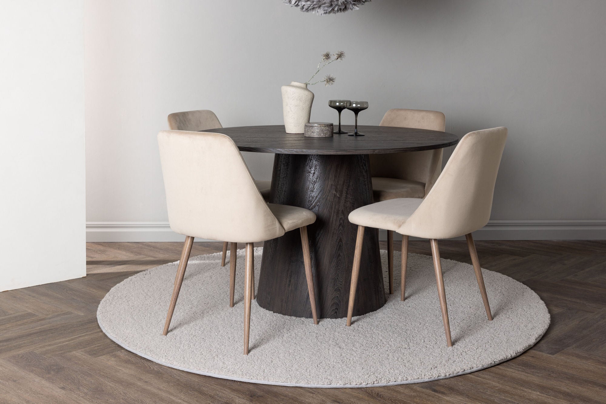 Venture Home Lanzo spisebord φ120 - Mocca/Mocca +Night Spisebordsstol - Dark walnut / Mocca / Brown Fabric _4