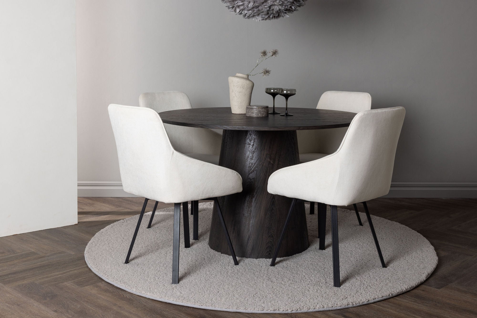 Venture Home Lanzo spisebord φ120 - Mocca/Mocca +Rosie Spisebordsstol - Black / Beige Fabric _4