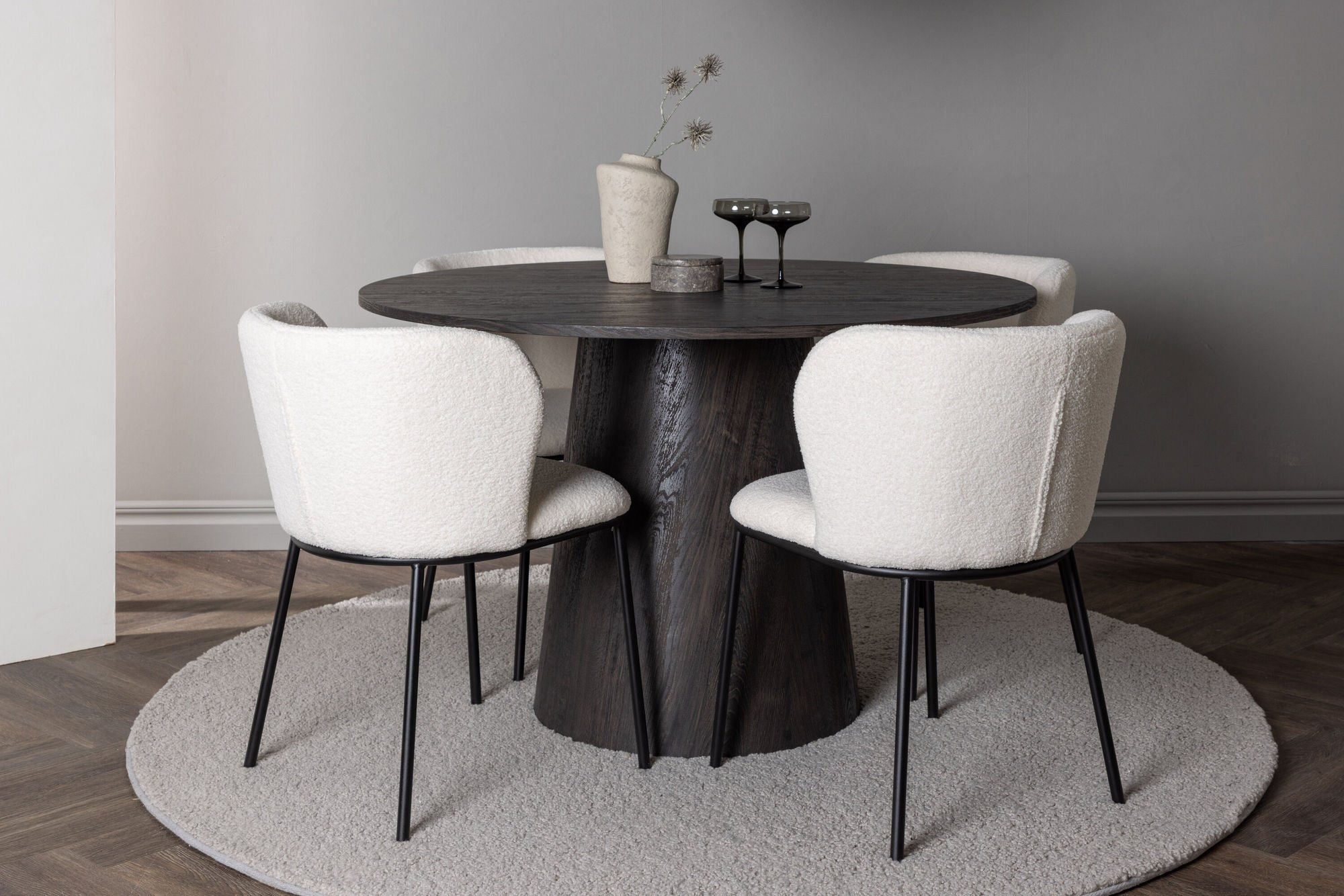 Venture Home Lanzo spisebord φ120 - Mocca/Mocca +Edina Spisebordsstol - Black / White Boucle _4