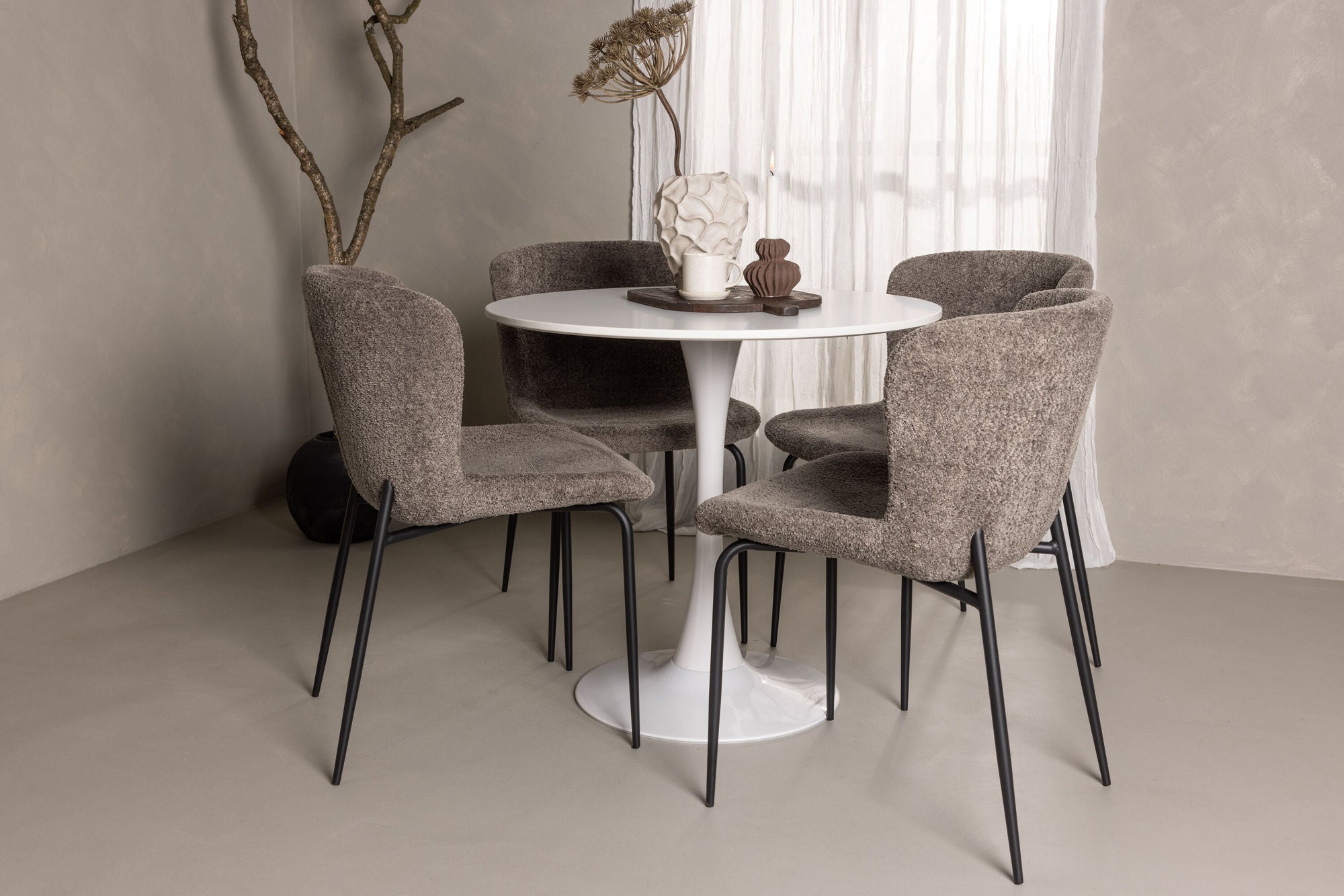 Venture Home Hamden spisebord - White MDF+Modesto Spisebordsstol - Grey / Smoked Black Boucle_4