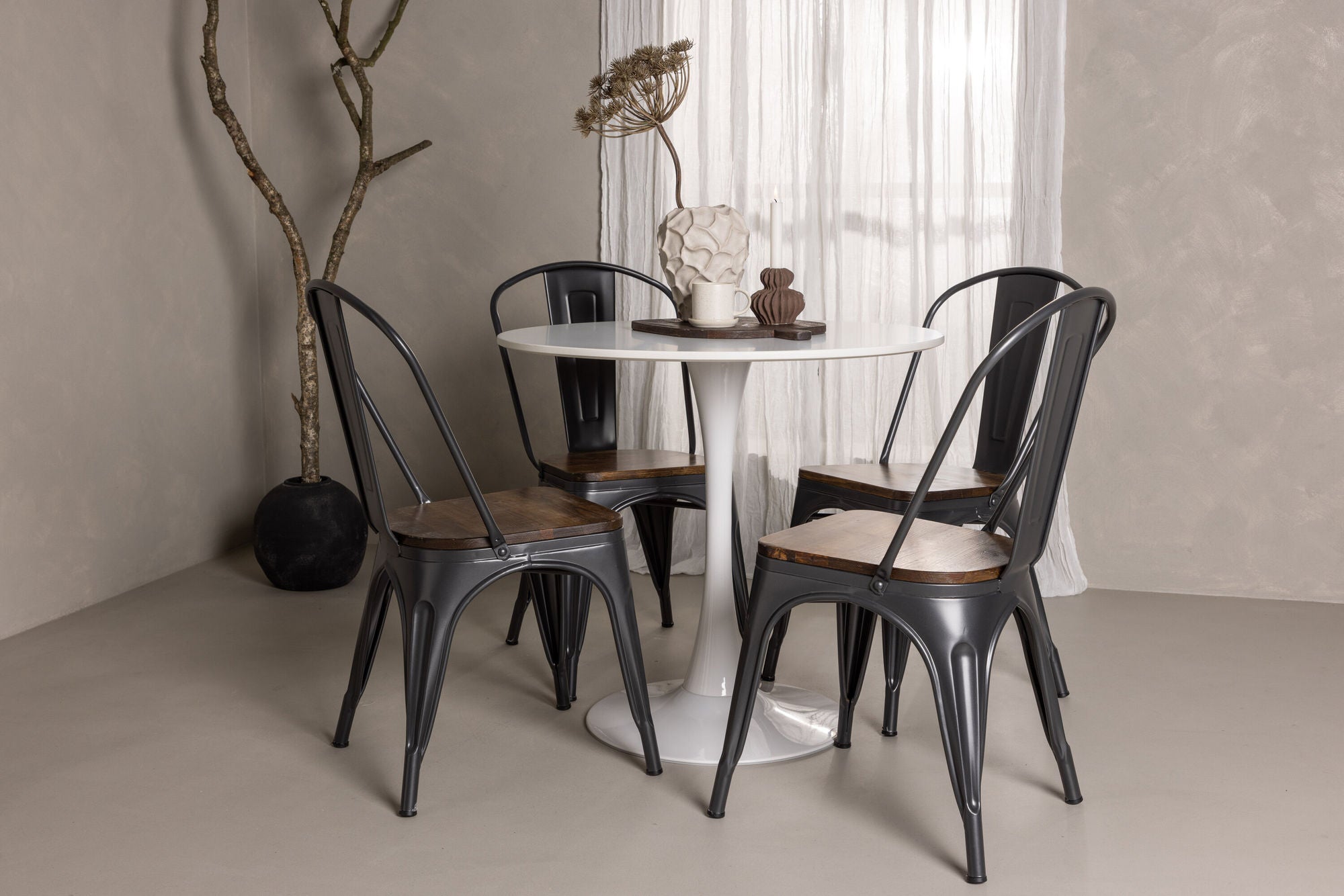 Venture Home Hamden spisebord - White MDF+Tempe Spisebordsstol - Dark grey / Dark Brown MDF_4