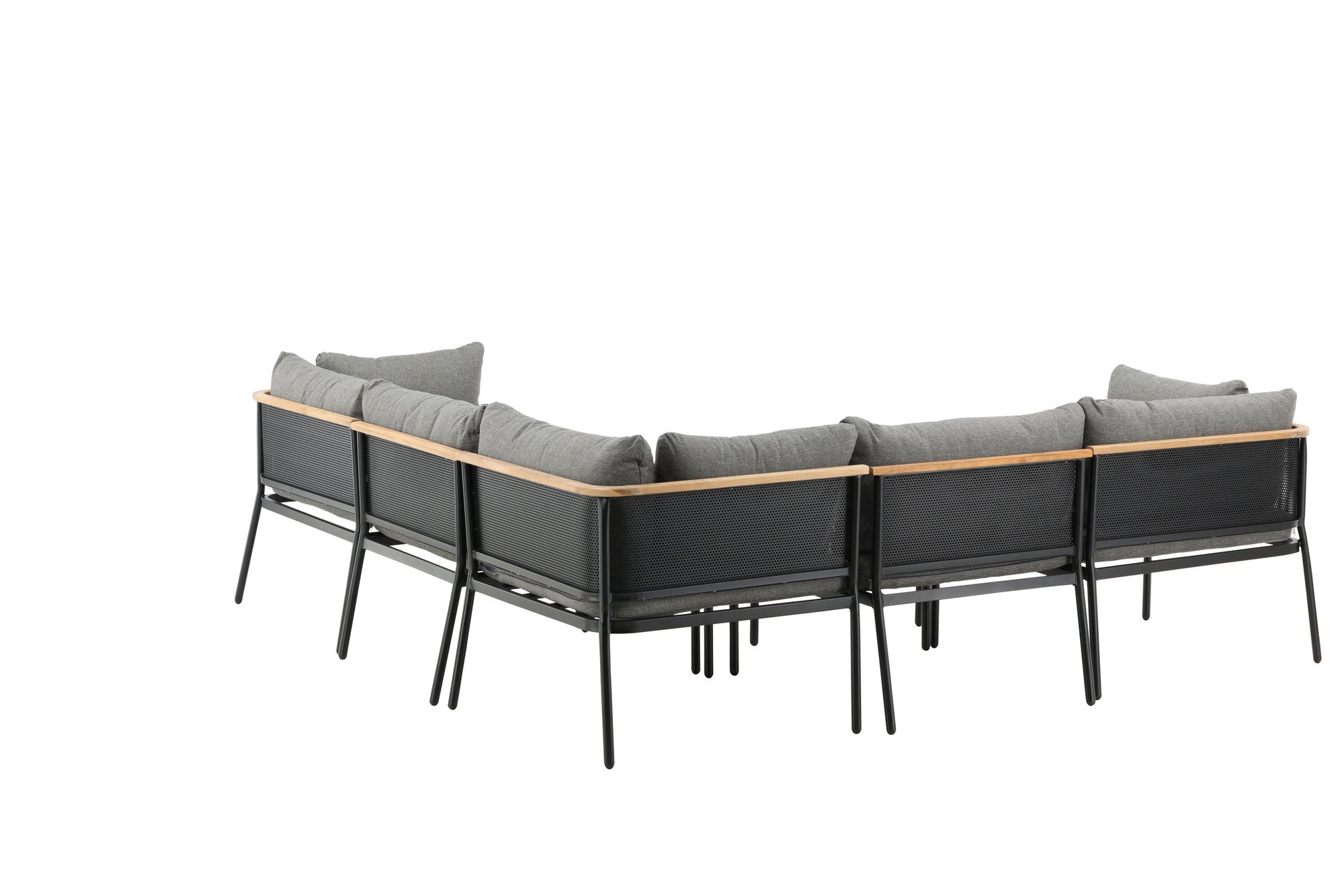 Venture Home Nettan - hjørne sofa set - black Steel / Grey Cushion / Teak