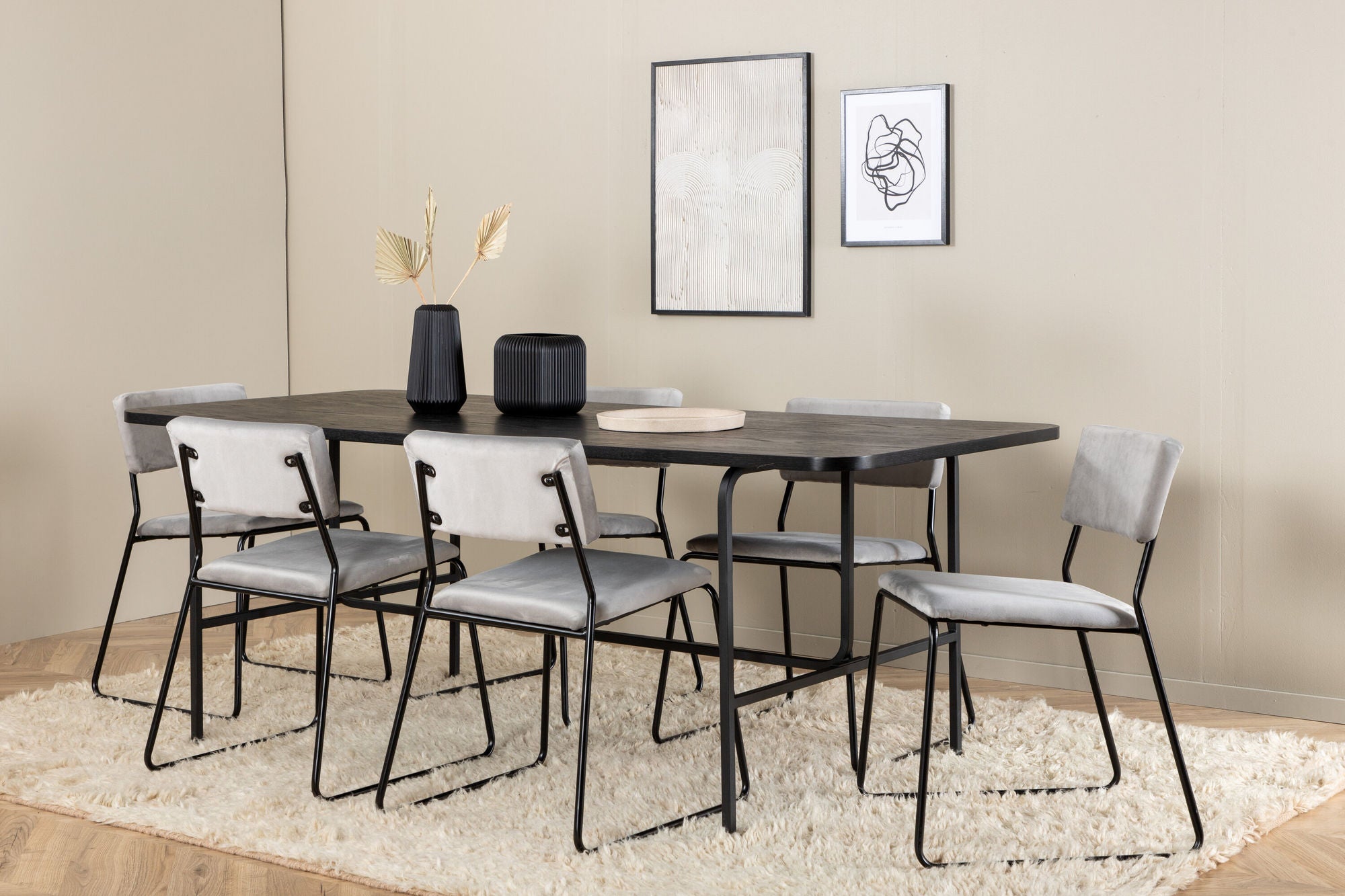 Venture Home Uno spisebord - Black / Black Veneer+Kenth stol - Black / Light Grey Velvet_6