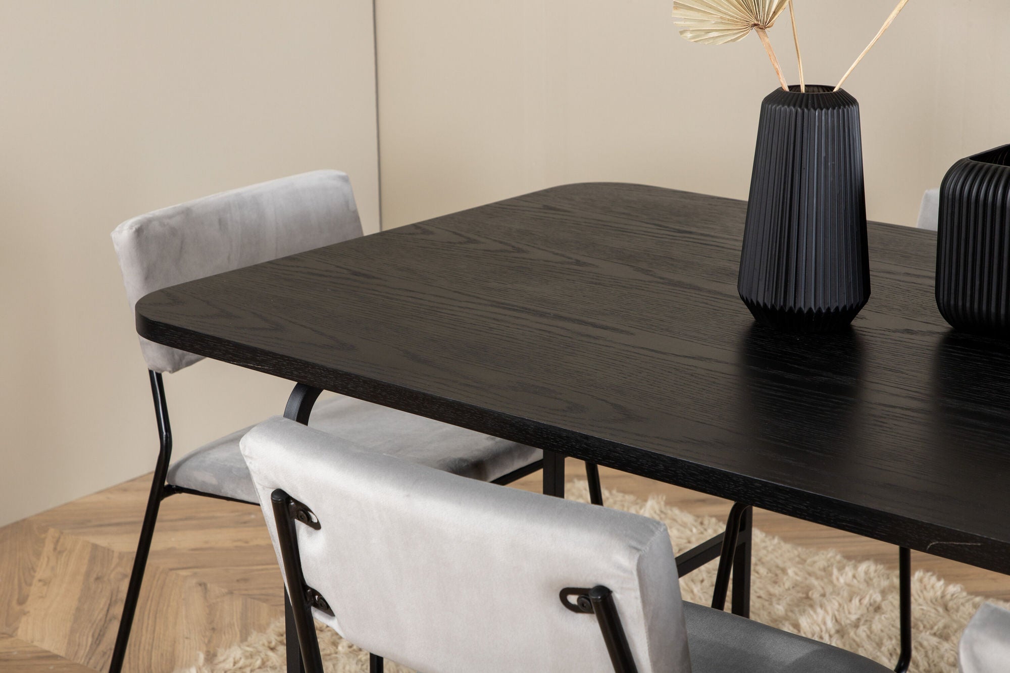 Venture Home Uno spisebord - Black / Black Veneer+Kenth stol - Black / Light Grey Velvet_6