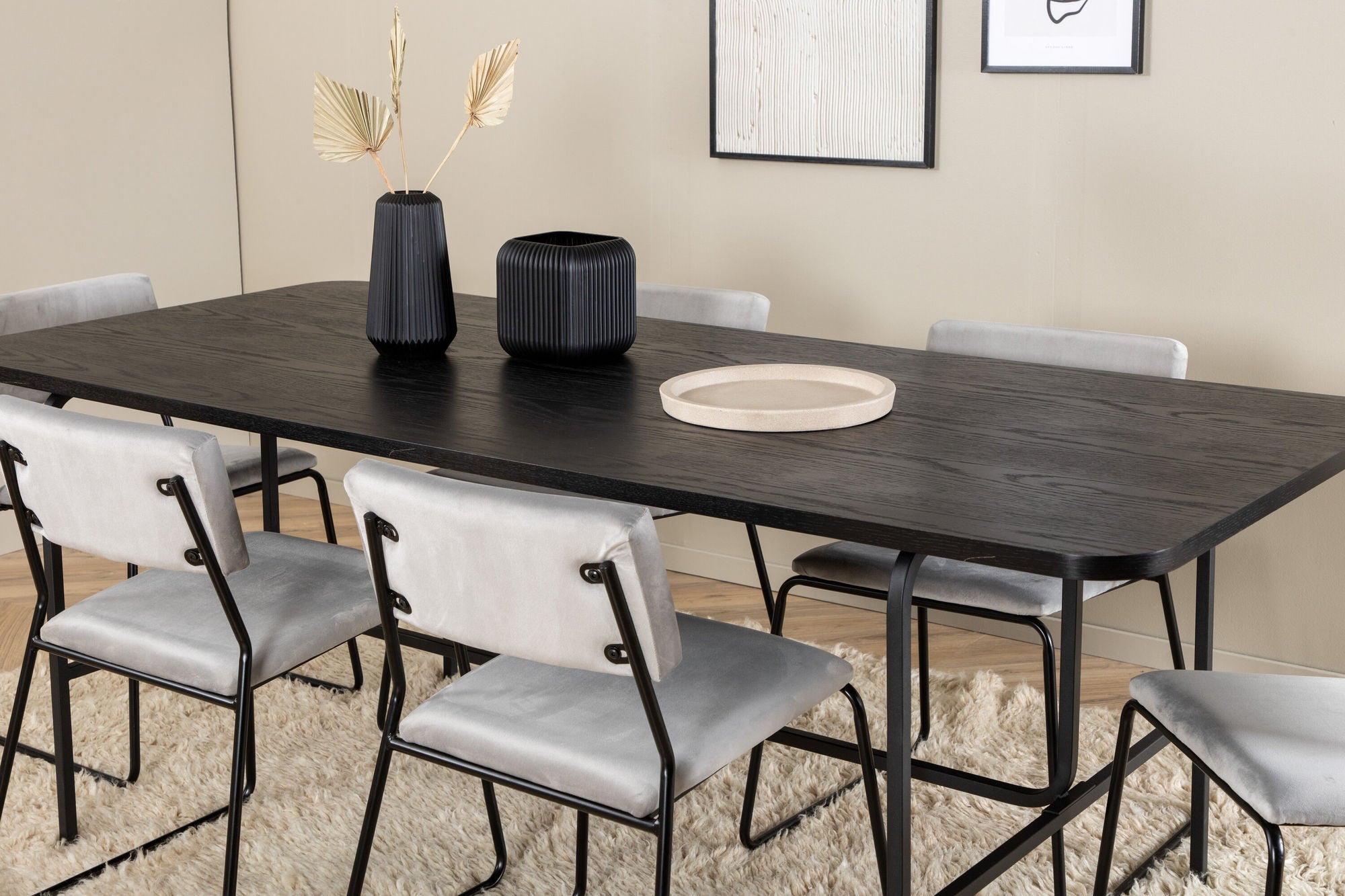 Venture Home Uno spisebord - Black / Black Veneer+Kenth stol - Black / Light Grey Velvet_6