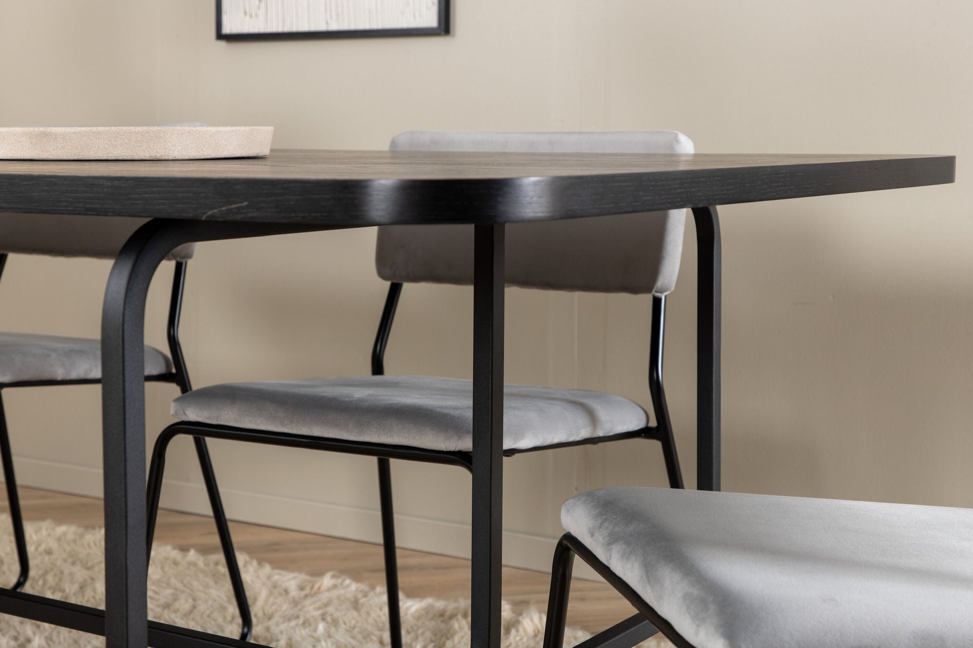 Venture Home Uno spisebord - Black / Black Veneer+Kenth stol - Black / Light Grey Velvet_6