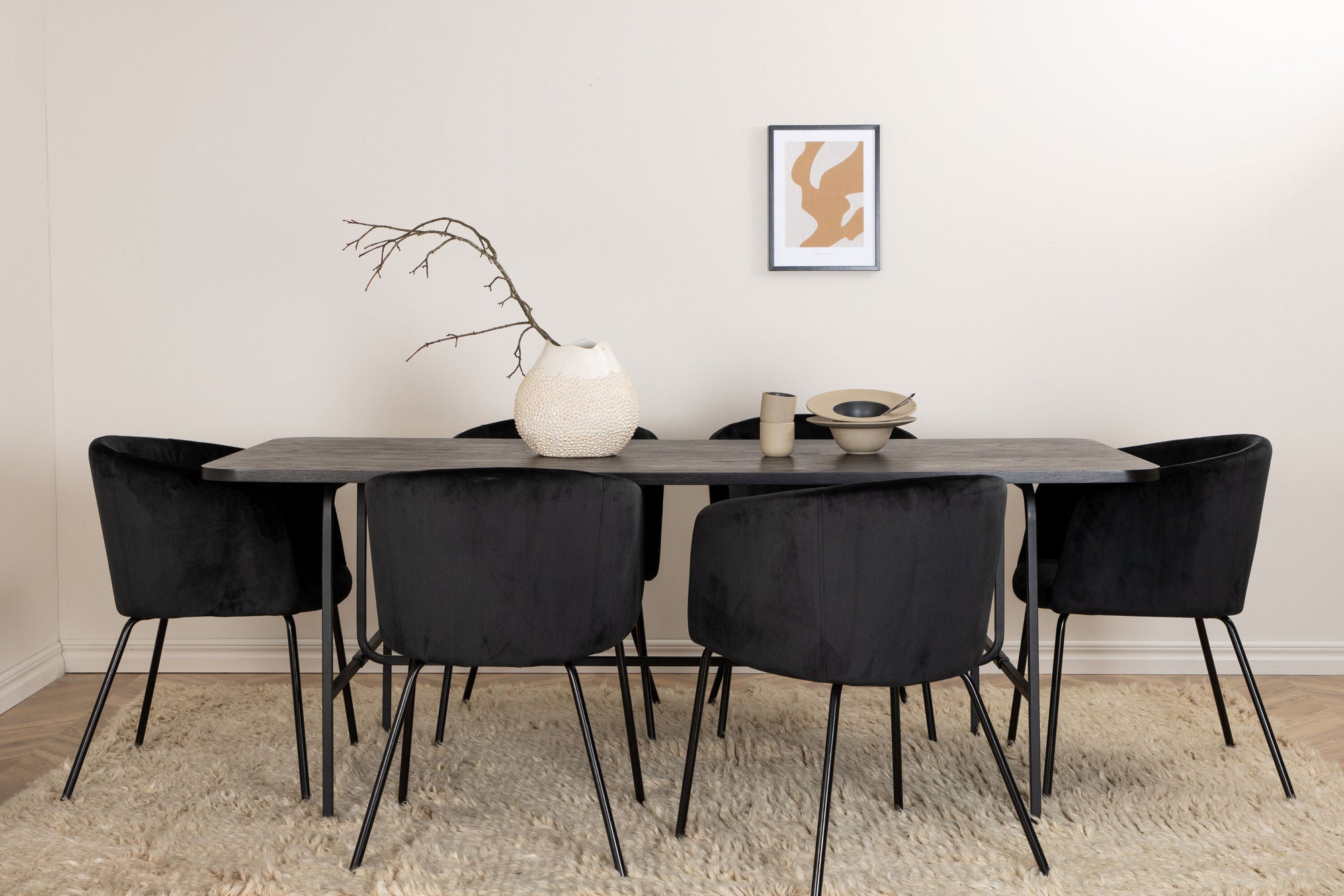Venture Home Uno spisebord - Black / Black Veneer+Berit stol - Black / Black Velvet_6