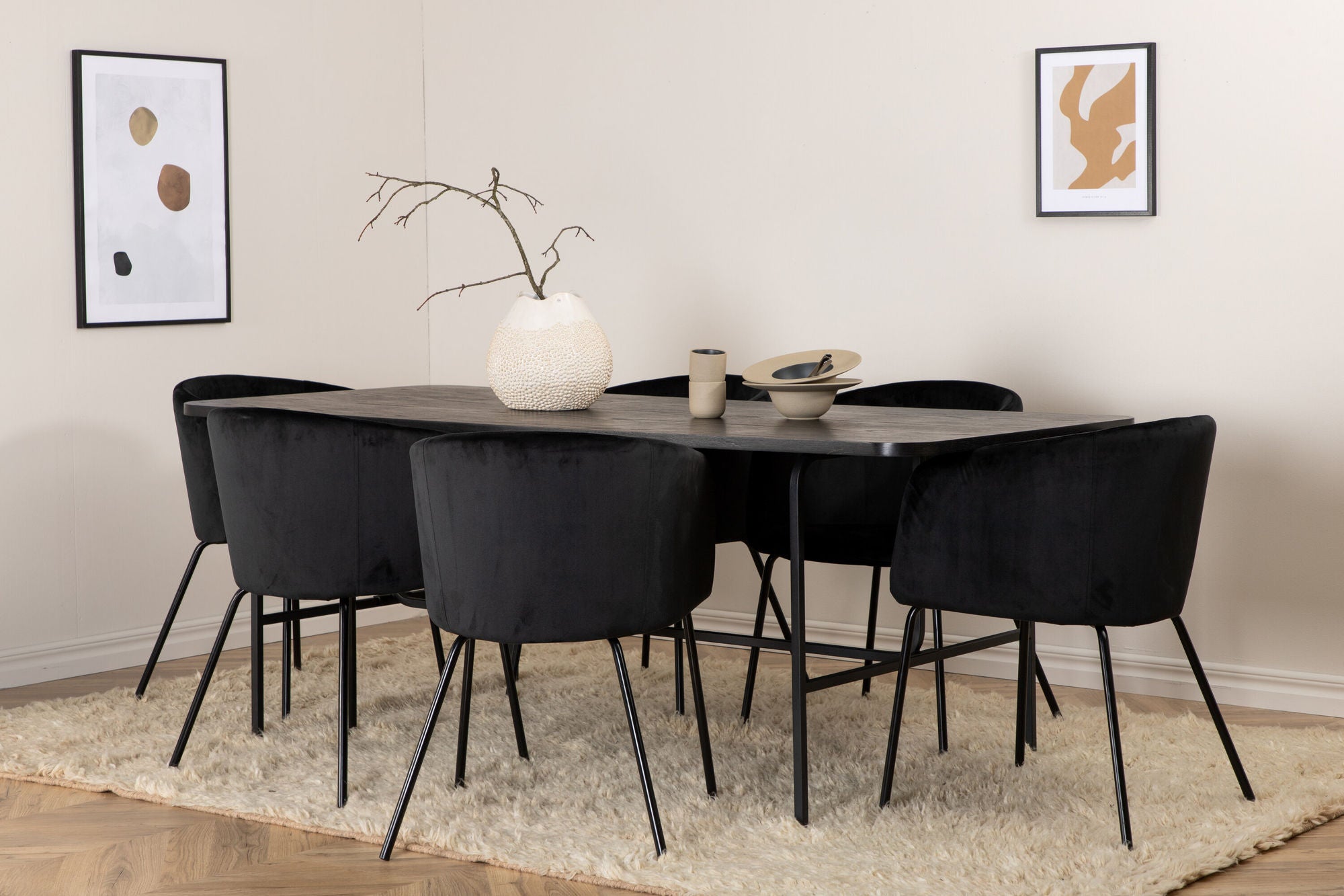 Venture Home Uno spisebord - Black / Black Veneer+Berit stol - Black / Black Velvet_6