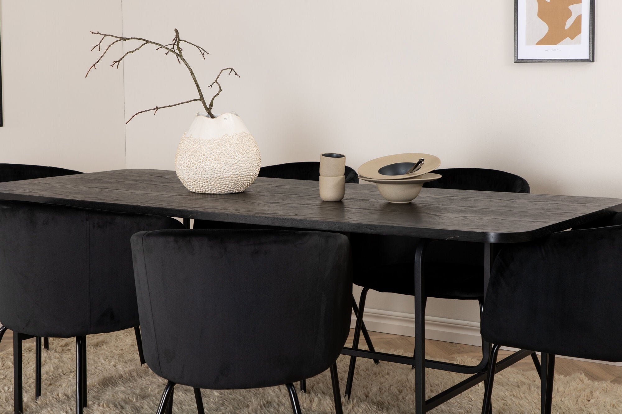 Venture Home Uno spisebord - Black / Black Veneer+Berit stol - Black / Black Velvet_6