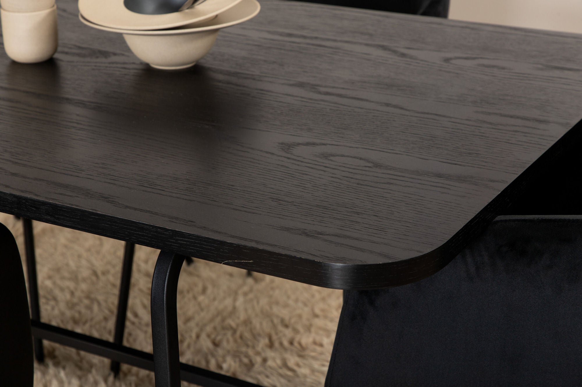 Venture Home Uno spisebord - Black / Black Veneer+Berit stol - Black / Black Velvet_6