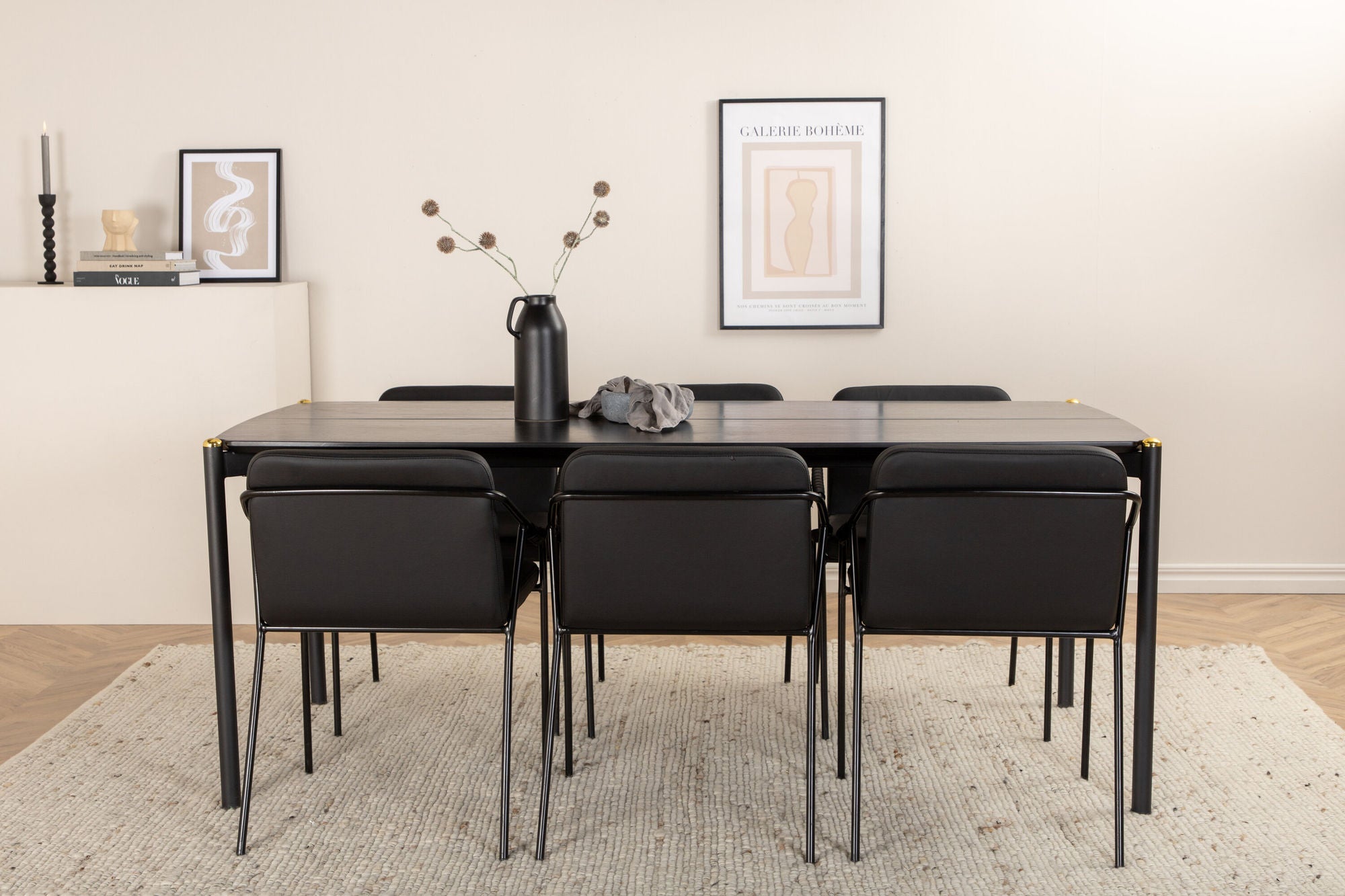 Venture Home Pelle spisebord - Black / black Black+Tvist stol - Black / Black PU_6