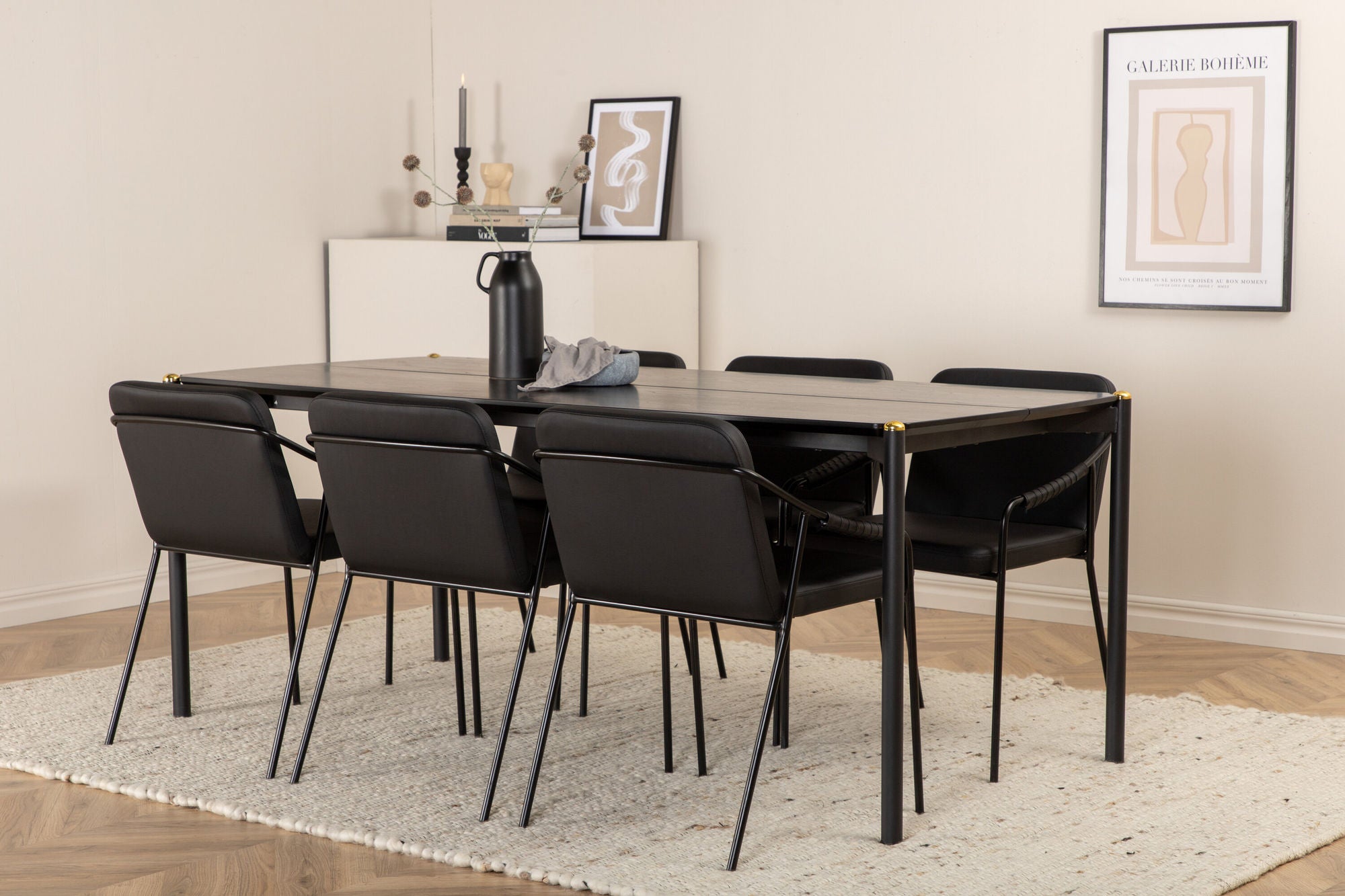 Venture Home Pelle spisebord - Black / black Black+Tvist stol - Black / Black PU_6