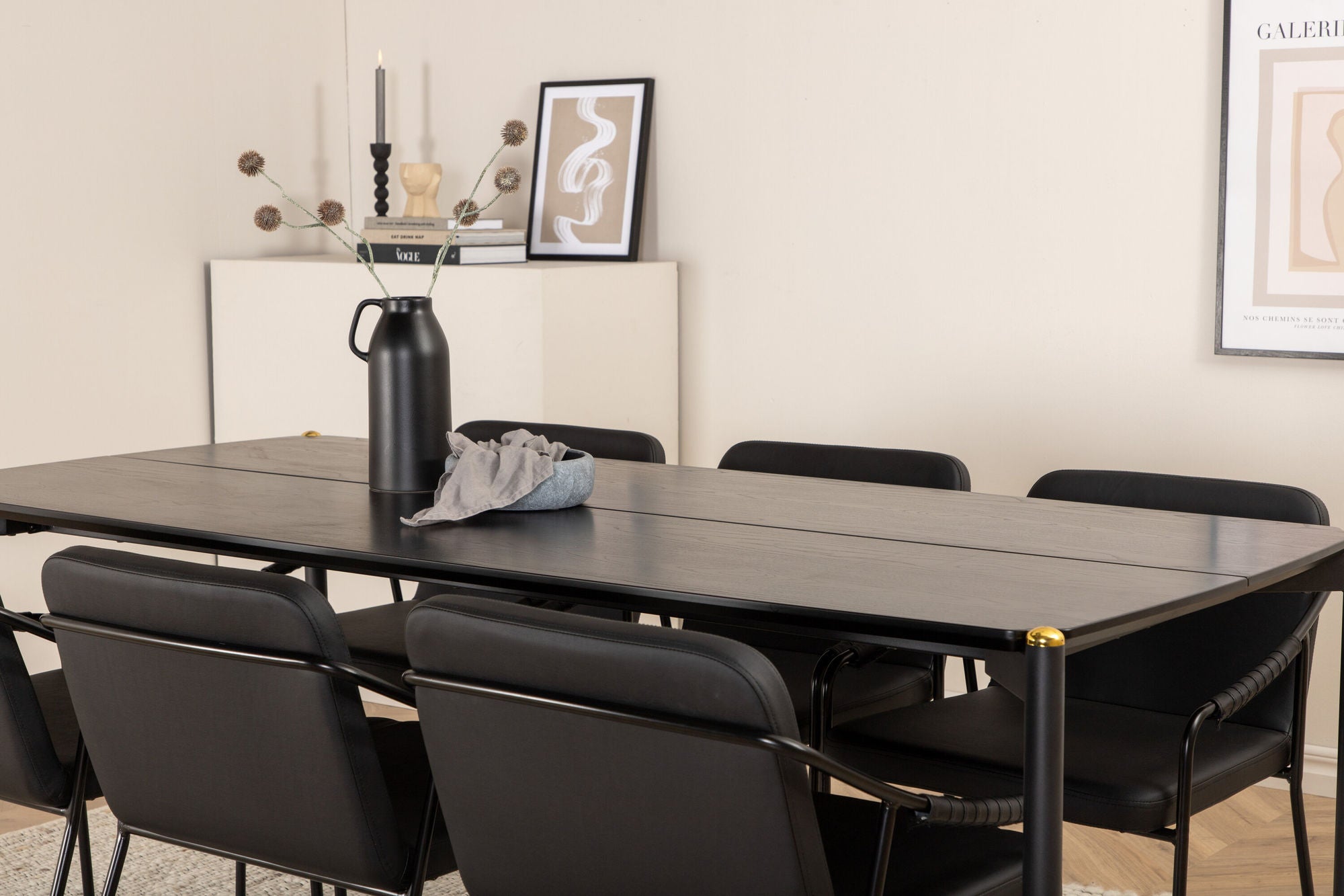 Venture Home Pelle spisebord - Black / black Black+Tvist stol - Black / Black PU_6