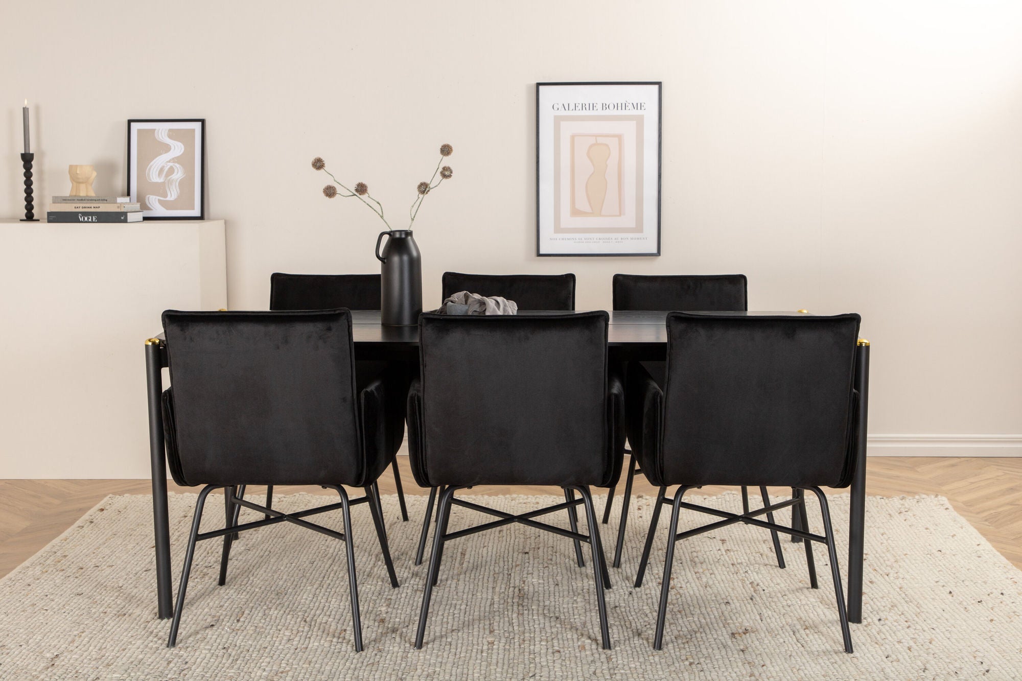 Venture Home Pelle spisebord - Black / black Black+Petra stol - Black / Black Velvet_6