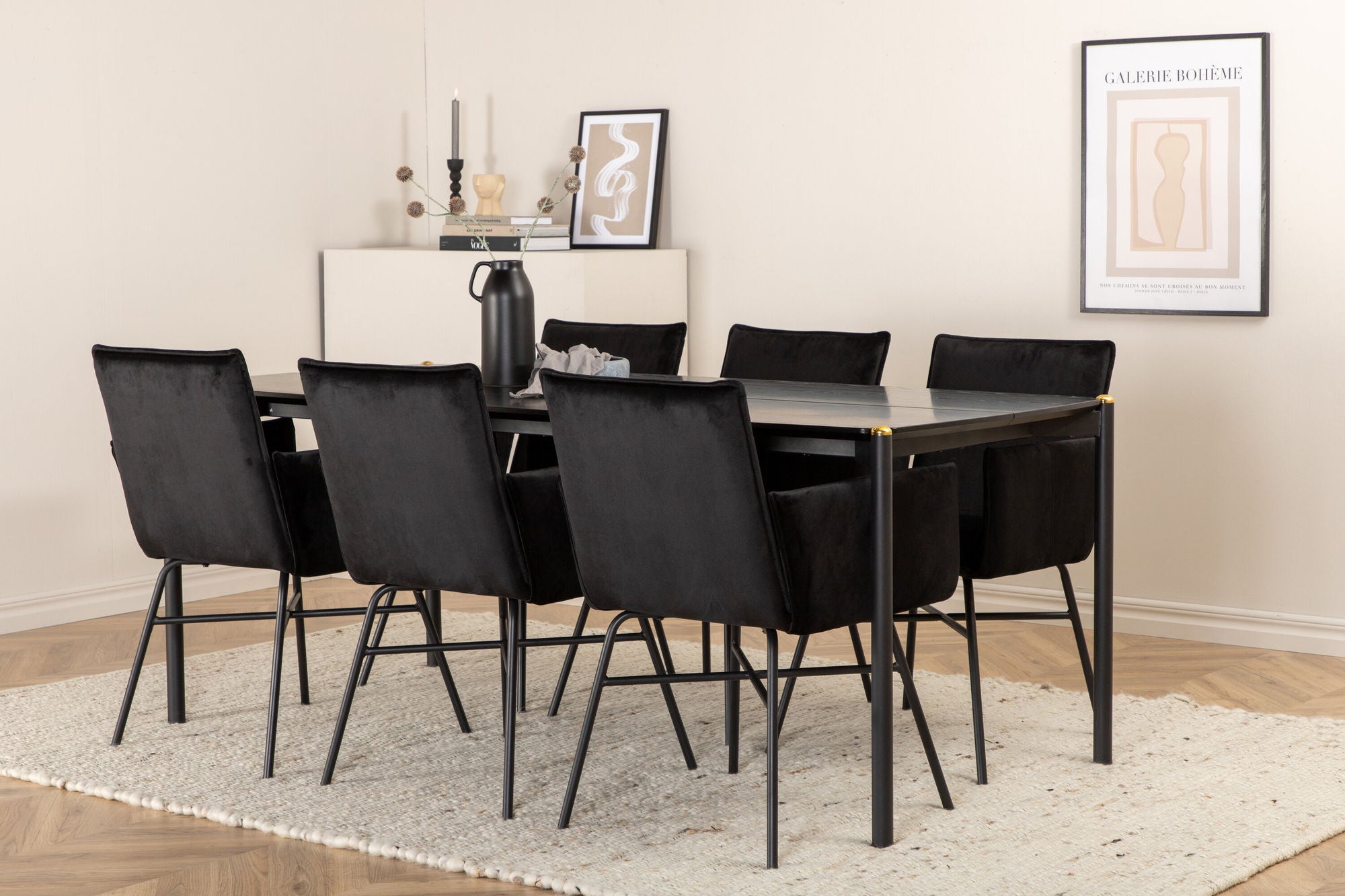 Venture Home Pelle spisebord - Black / black Black+Petra stol - Black / Black Velvet_6