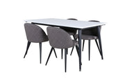 Venture Home Jimmy spisebord - Black / White HPL+Velvet Stitches stol - Black / Grey Micro Fibre_4