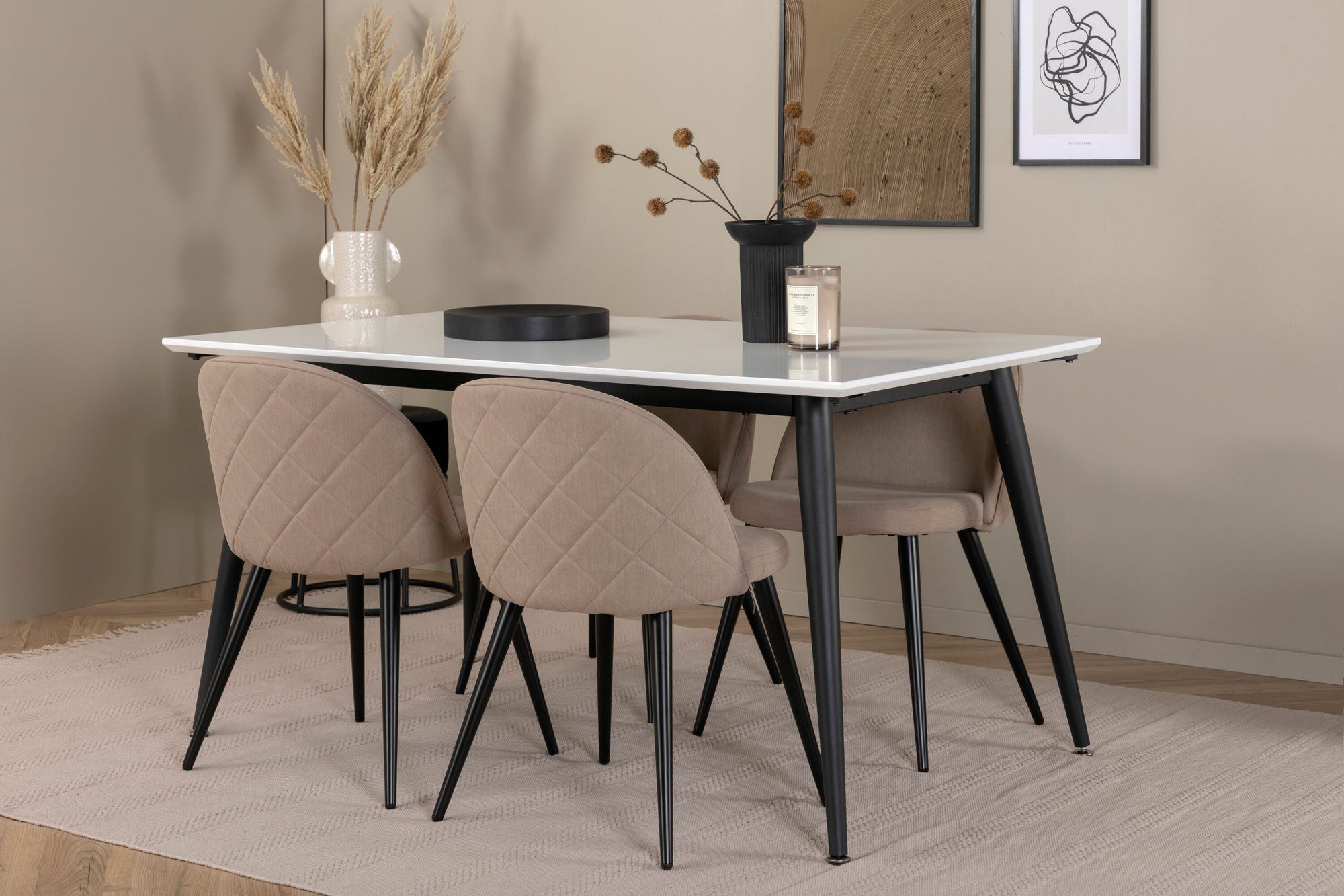 Venture Home Jimmy spisebord - Black / White HPL+Velvet Stitches stol - Black / Beige Fabric (Polyester linen )_4