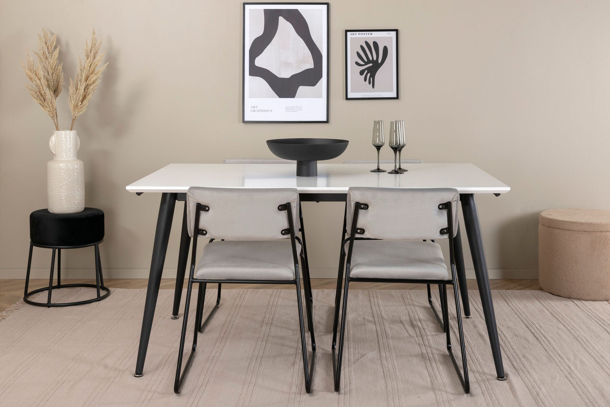 Venture Home Jimmy spisebord - Black / White HPL+Kenth stol - Black / Light Grey Velvet_4